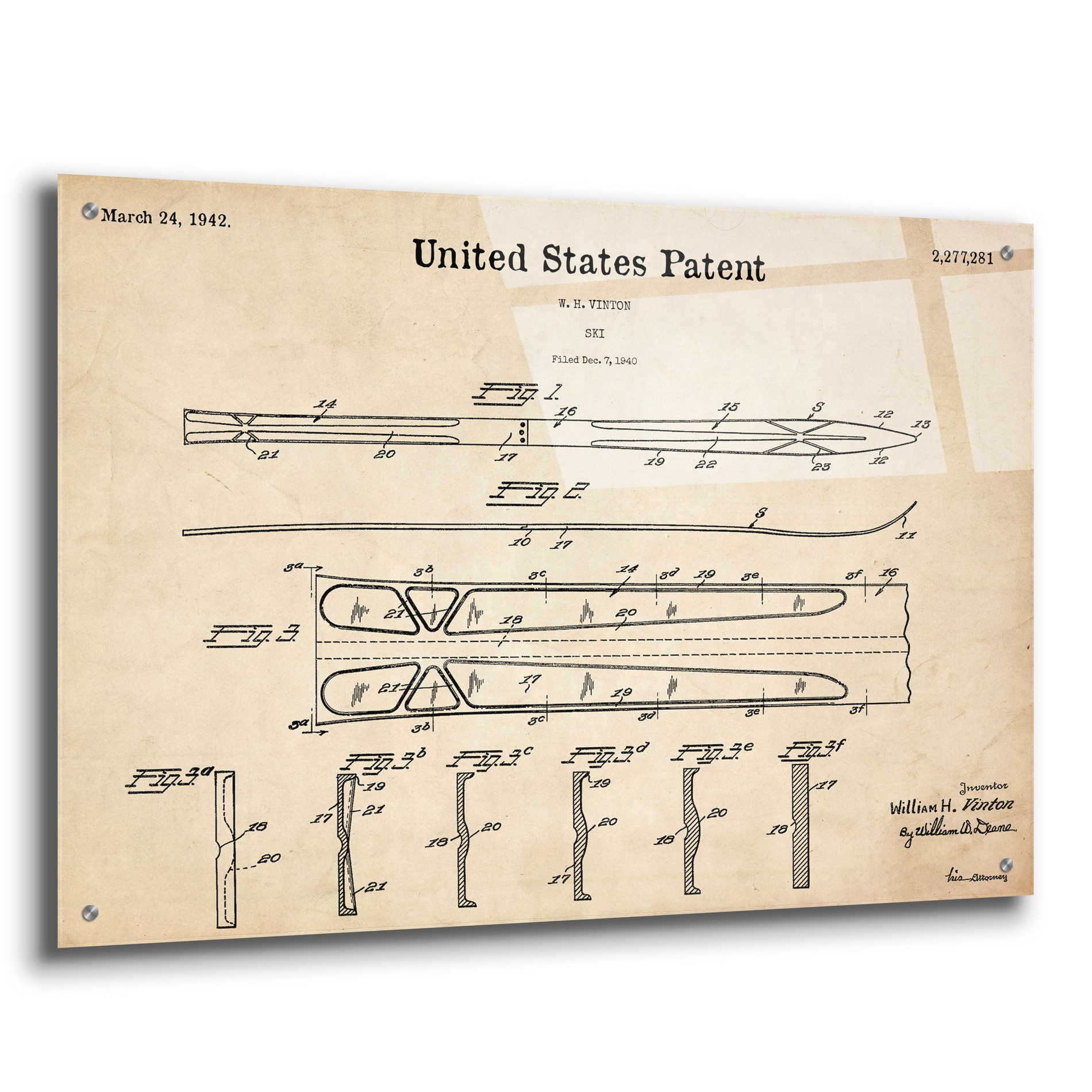 Epic Art 'Ski Blueprint Patent Parchment,' Acrylic Glass Wall Art,36x24