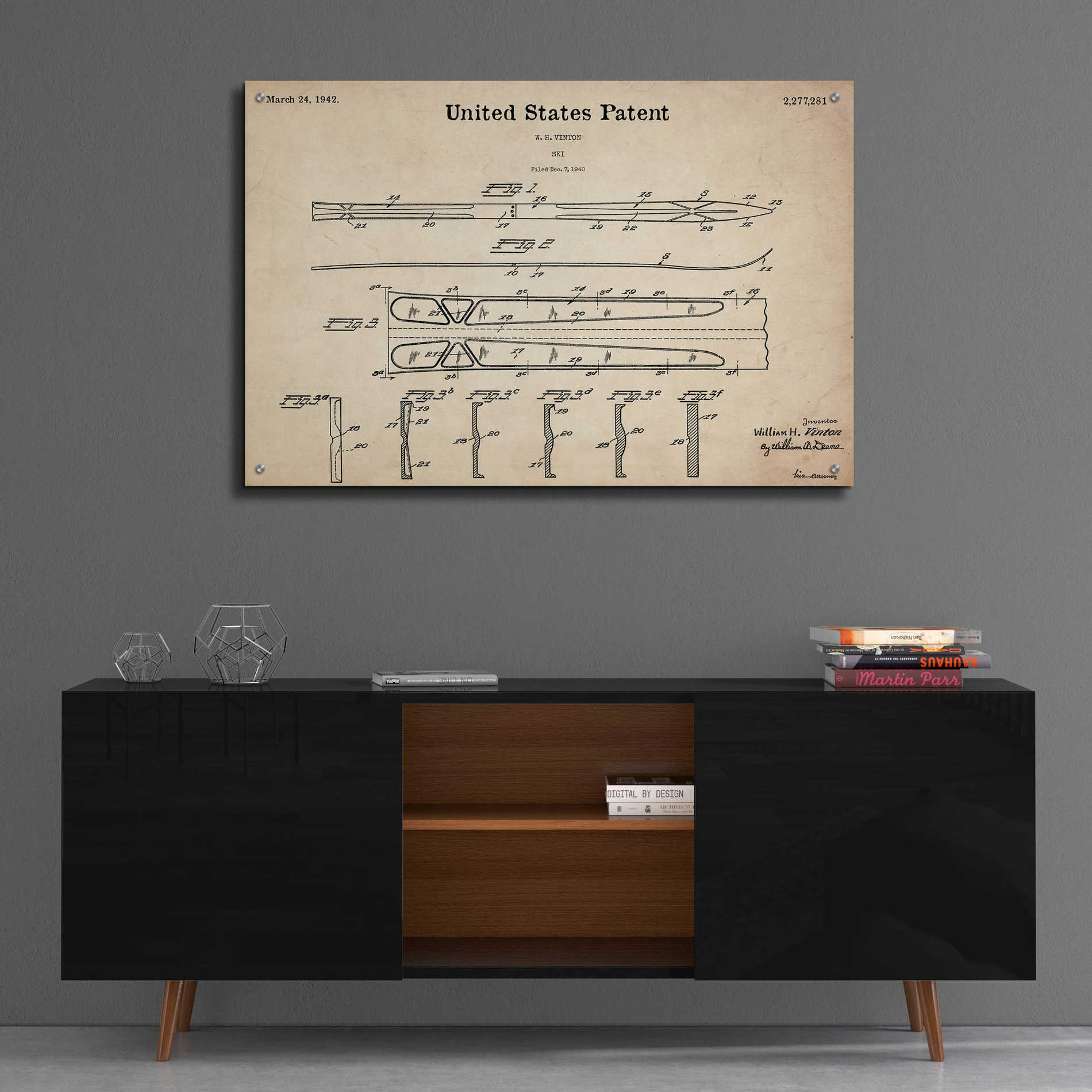 Epic Art 'Ski Blueprint Patent Parchment,' Acrylic Glass Wall Art,36x24