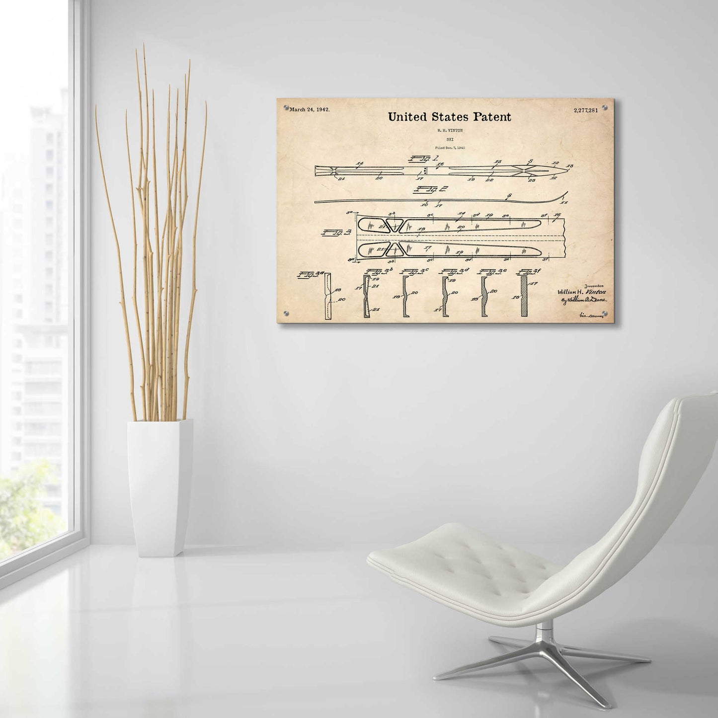 Epic Art 'Ski Blueprint Patent Parchment,' Acrylic Glass Wall Art,36x24