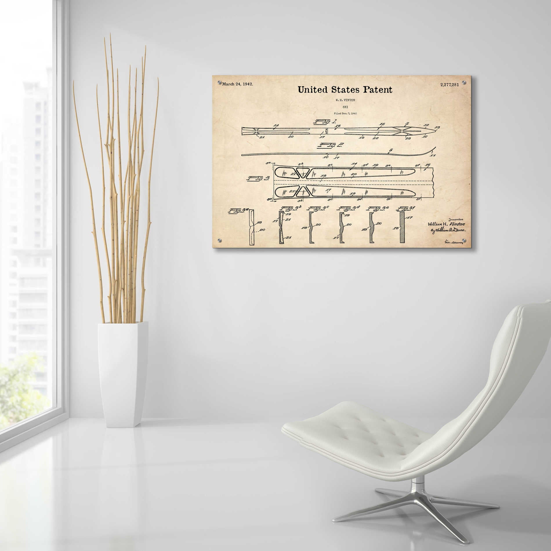 Epic Art 'Ski Blueprint Patent Parchment,' Acrylic Glass Wall Art,36x24