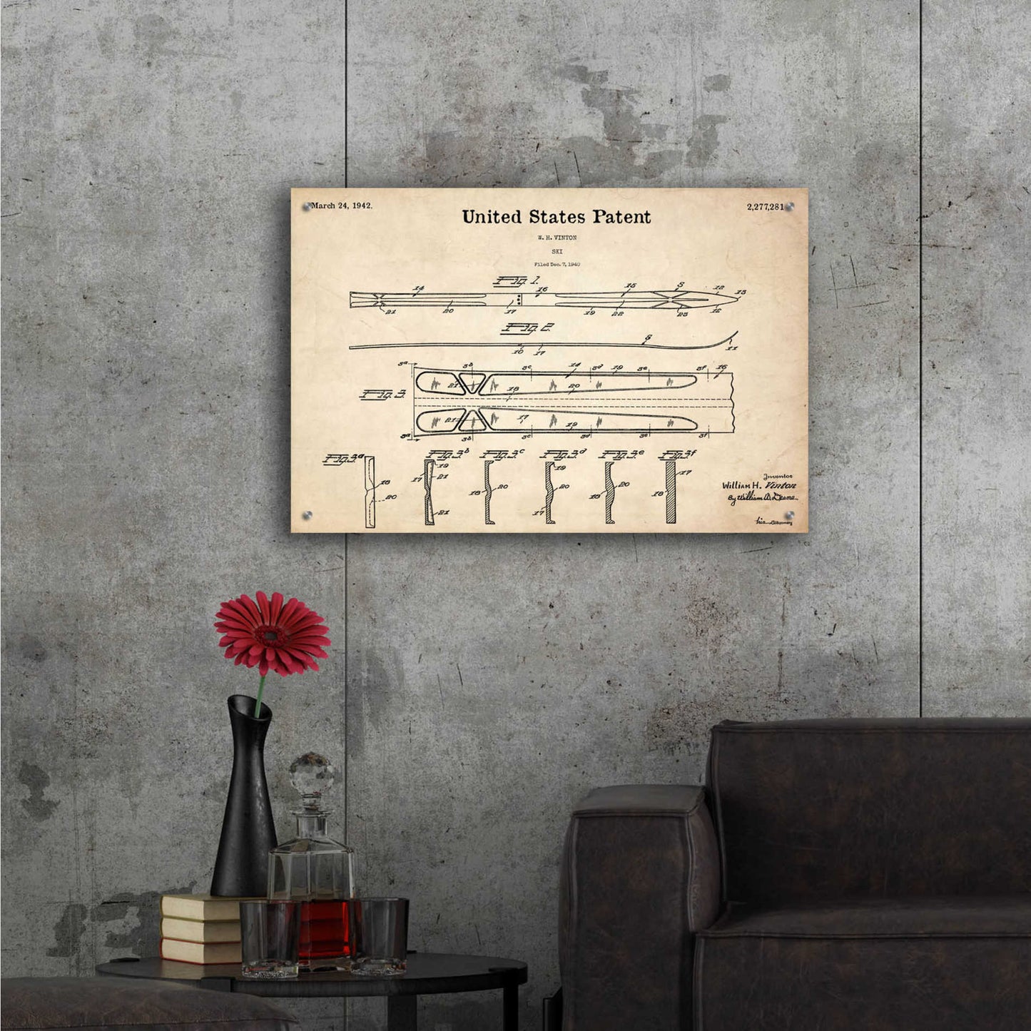 Epic Art 'Ski Blueprint Patent Parchment,' Acrylic Glass Wall Art,36x24