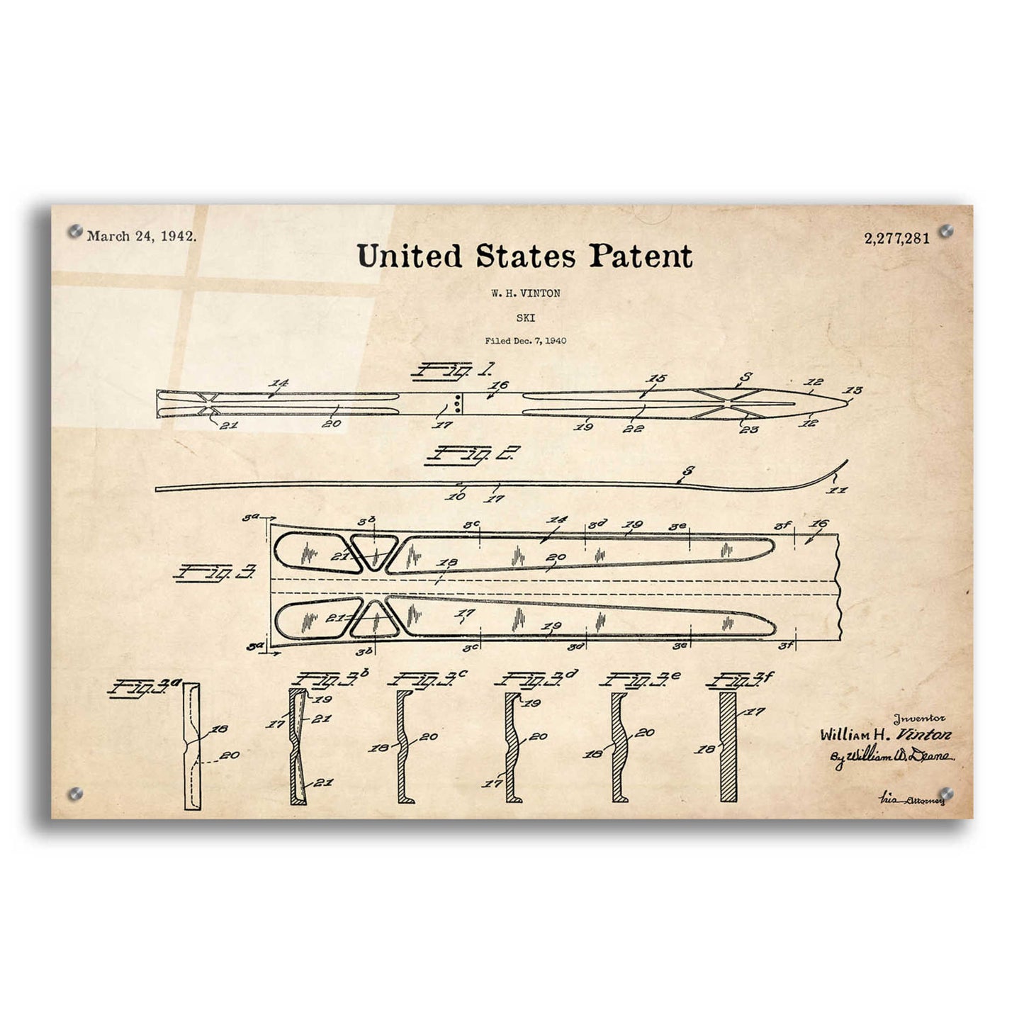 Epic Art 'Ski Blueprint Patent Parchment,' Acrylic Glass Wall Art,36x24