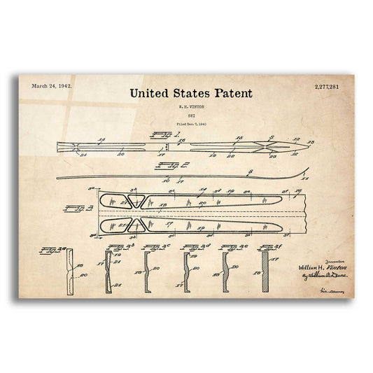 Epic Art 'Ski Blueprint Patent Parchment,' Acrylic Glass Wall Art,16x12x1.1x0,26x18x1.1x0,34x26x1.74x0,54x40x1.74x0