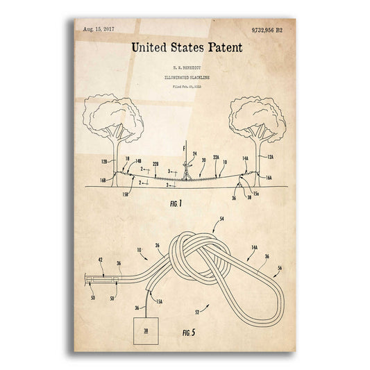 Epic Art 'Slackline Blueprint Patent Parchment,' Acrylic Glass Wall Art,12x16x1.1x0,18x26x1.1x0,26x34x1.74x0,40x54x1.74x0