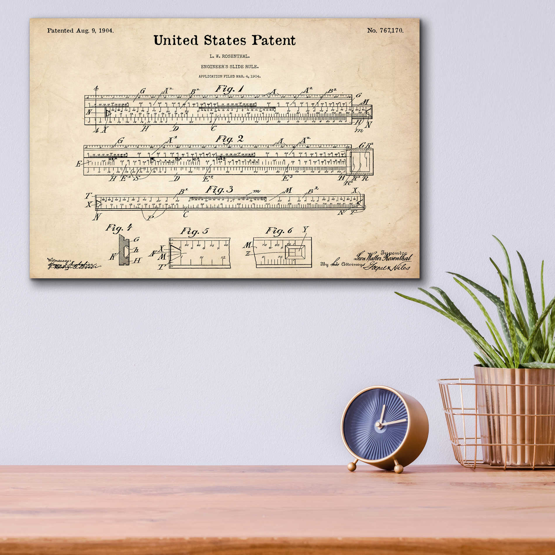 Epic Art 'Slide Rule Blueprint Patent Parchment,' Acrylic Glass Wall Art,16x12