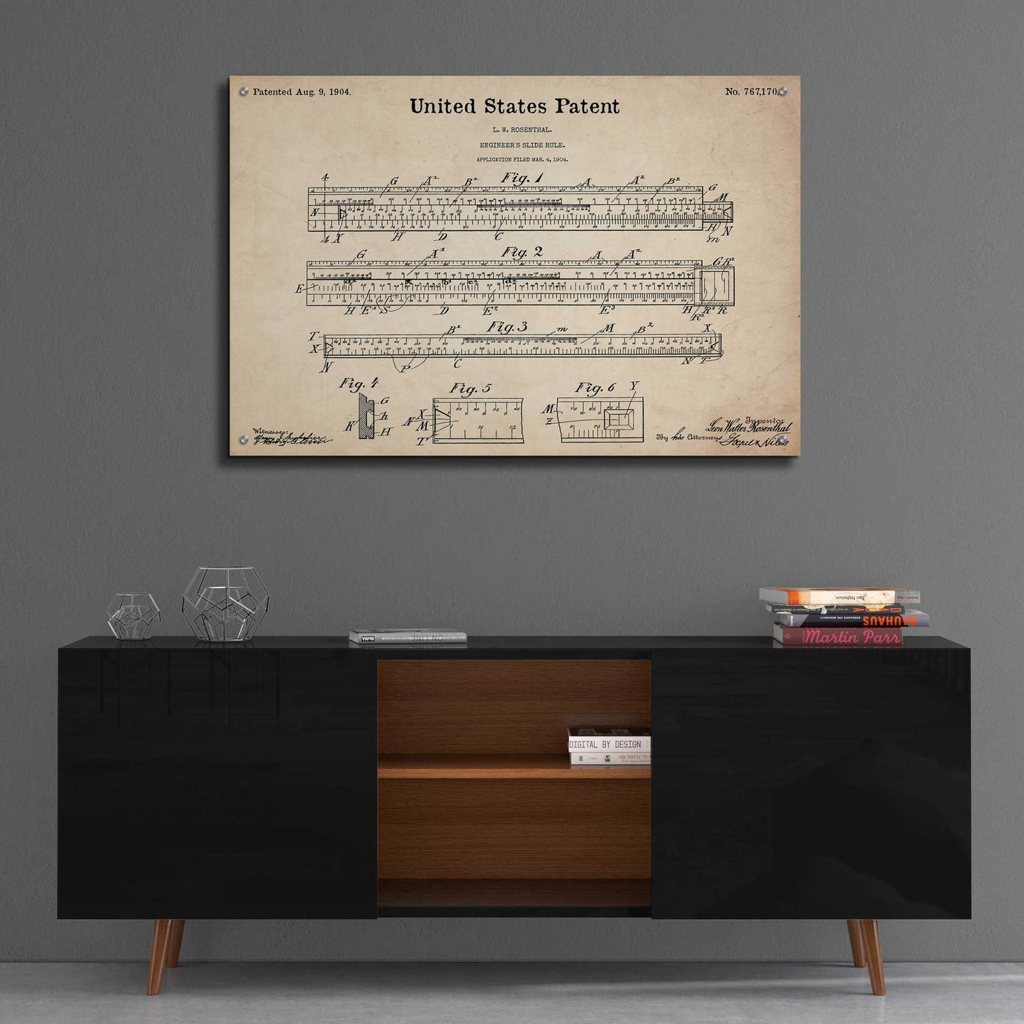 Epic Art 'Slide Rule Blueprint Patent Parchment,' Acrylic Glass Wall Art,36x24