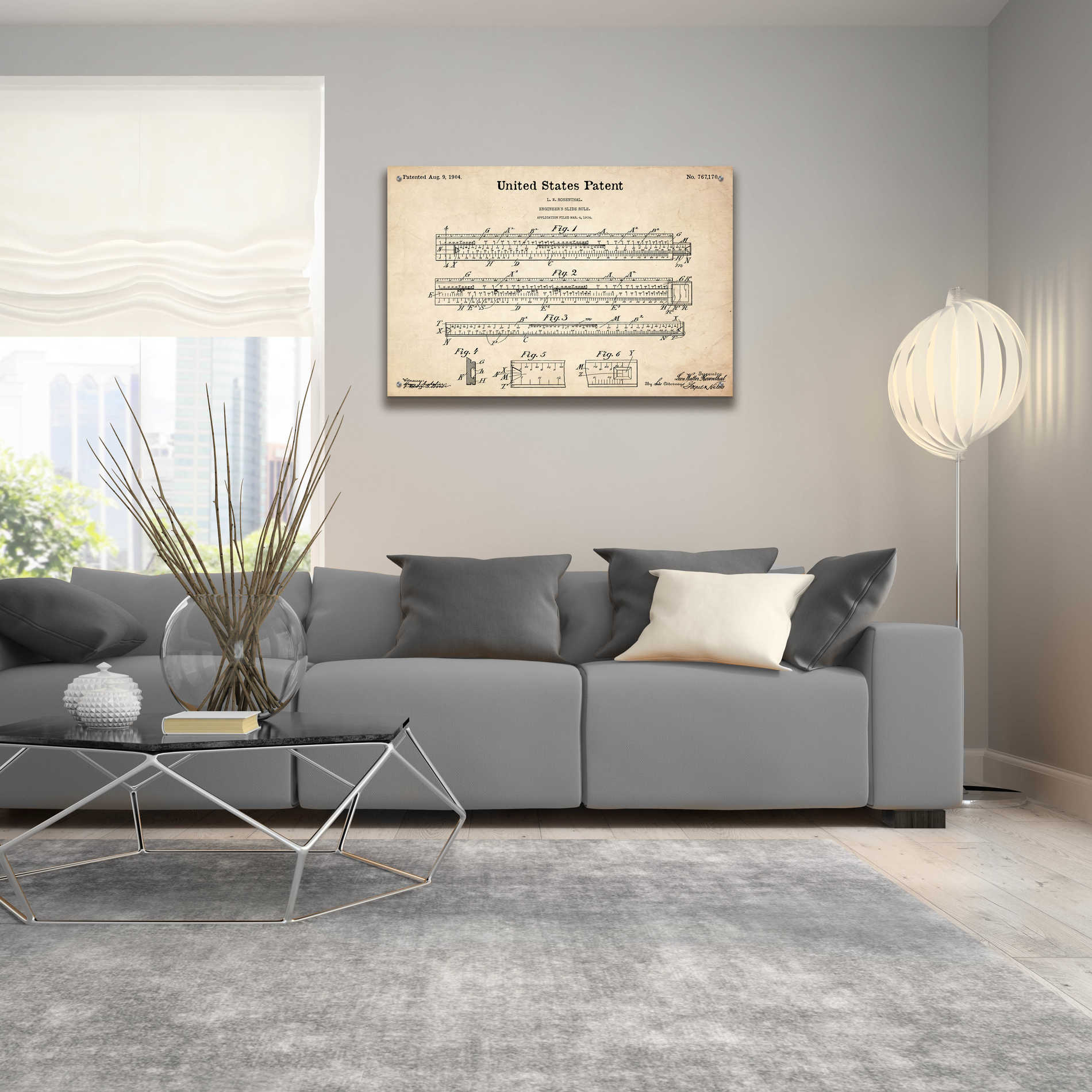 Epic Art 'Slide Rule Blueprint Patent Parchment,' Acrylic Glass Wall Art,36x24