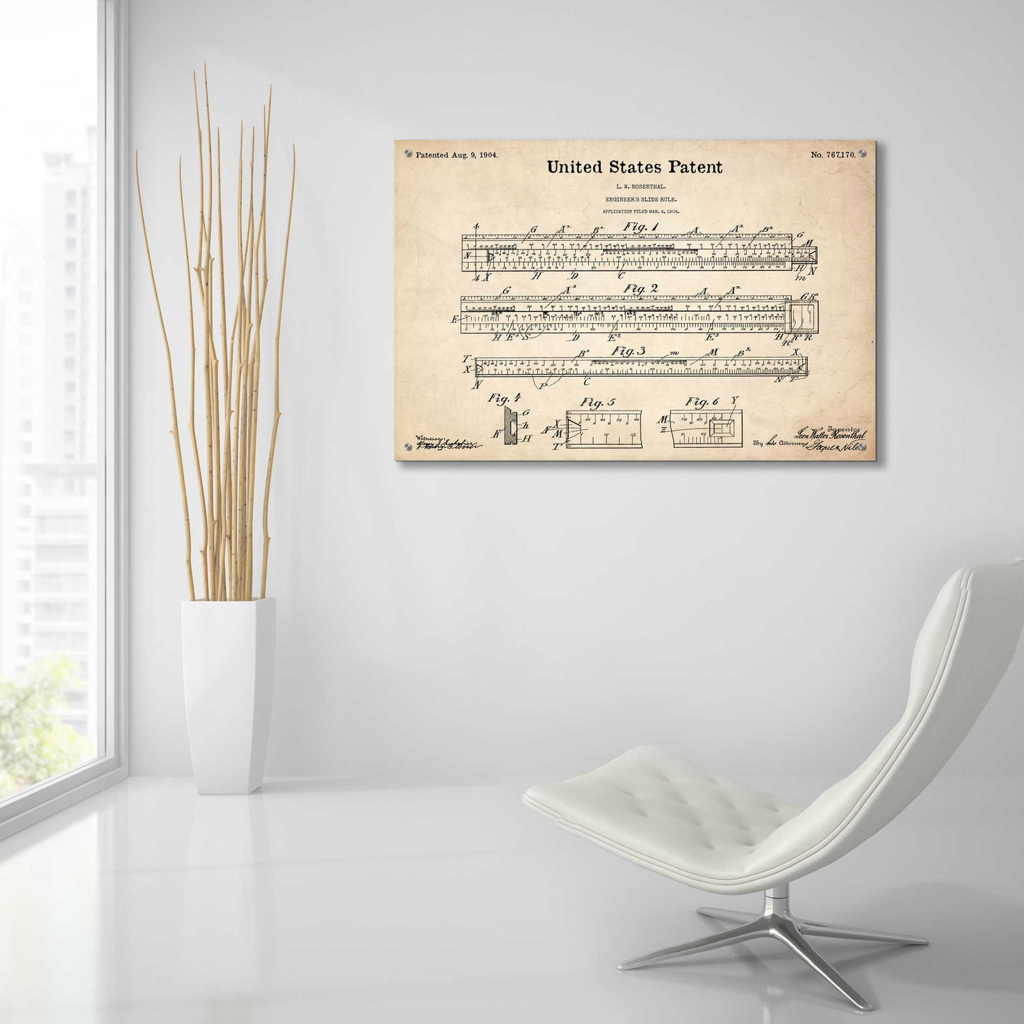 Epic Art 'Slide Rule Blueprint Patent Parchment,' Acrylic Glass Wall Art,36x24