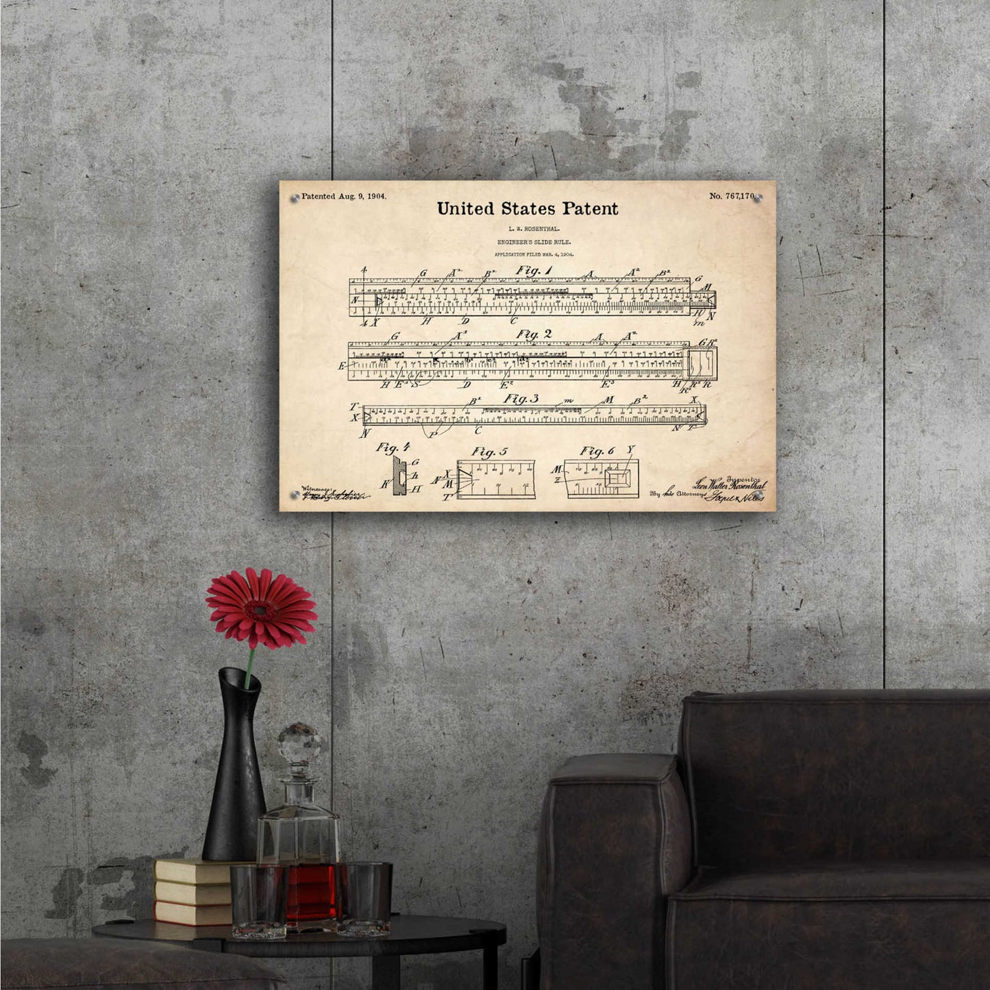 Epic Art 'Slide Rule Blueprint Patent Parchment,' Acrylic Glass Wall Art,36x24