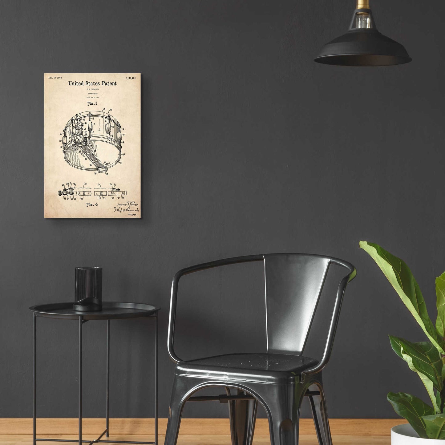 Epic Art 'Snare Drum Blueprint Patent Parchment,' Acrylic Glass Wall Art,16x24