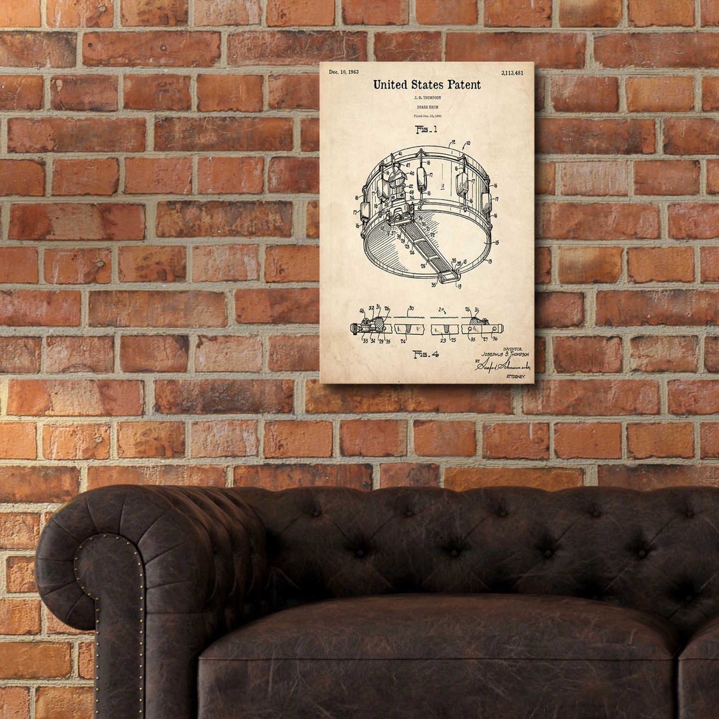 Epic Art 'Snare Drum Blueprint Patent Parchment,' Acrylic Glass Wall Art,16x24