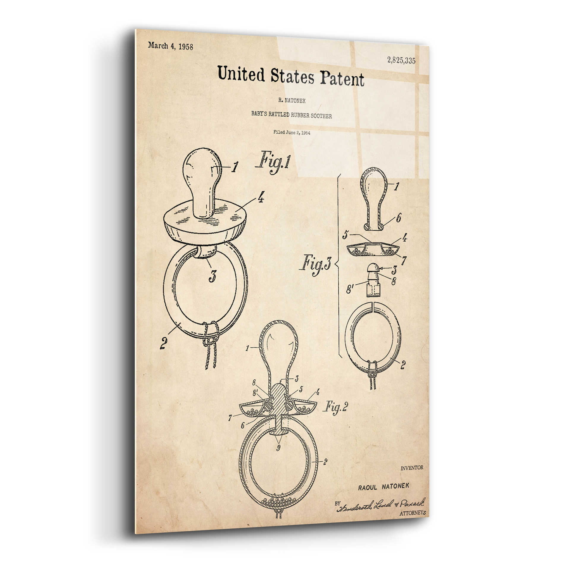 Epic Art 'Baby Pacifier Blueprint Patent Parchment,' Acrylic Glass Wall Art,12x16