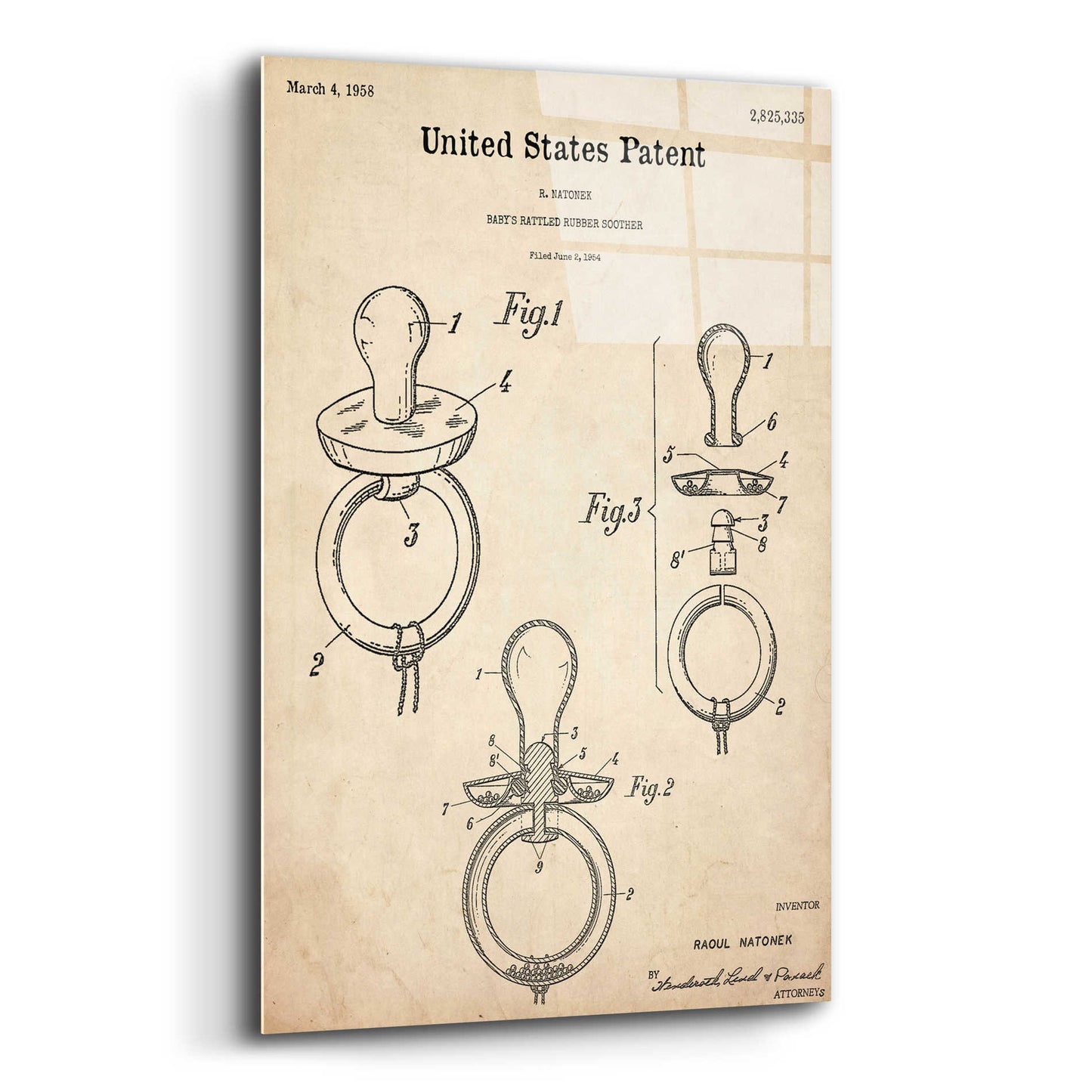 Epic Art 'Baby Pacifier Blueprint Patent Parchment,' Acrylic Glass Wall Art,16x24