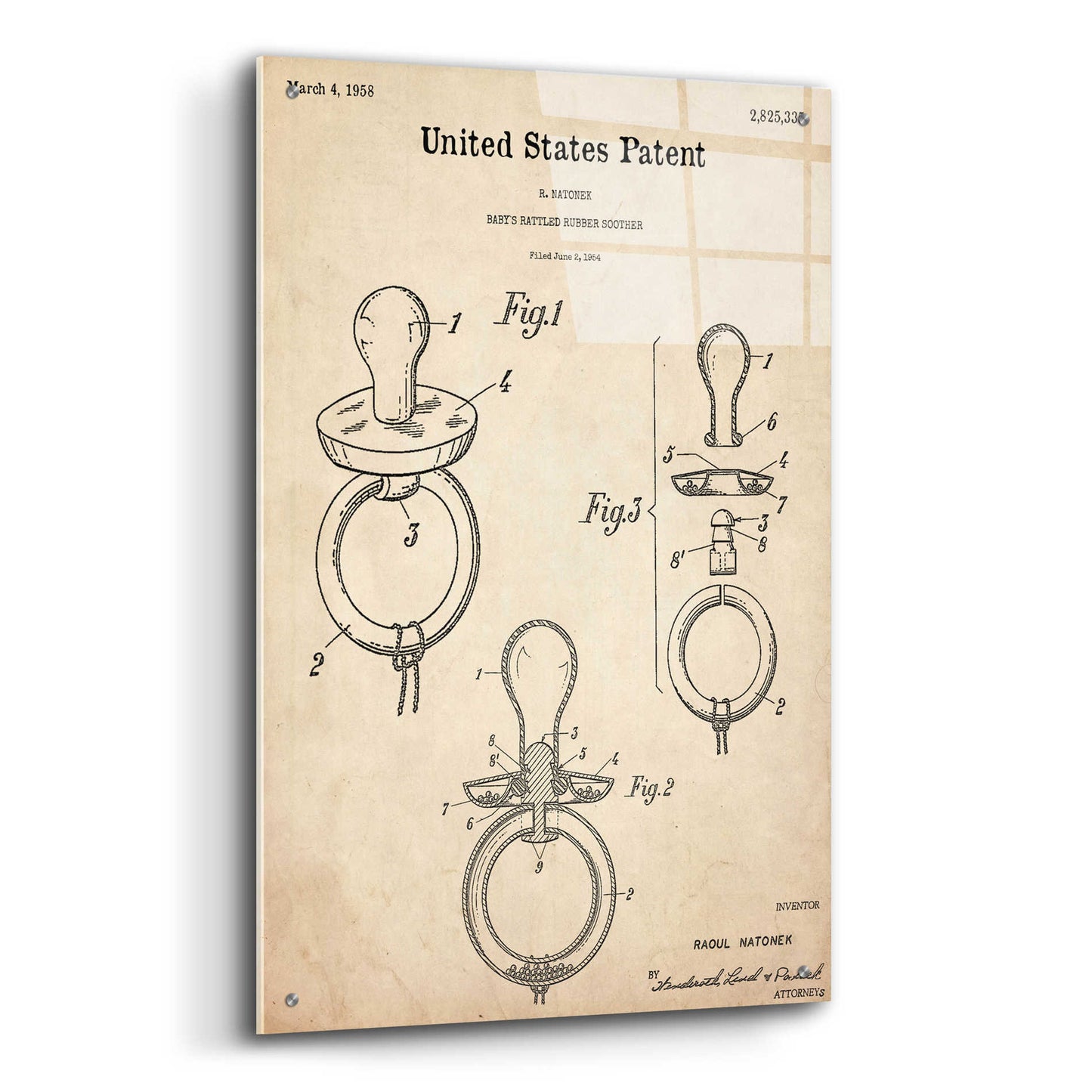 Epic Art 'Baby Pacifier Blueprint Patent Parchment,' Acrylic Glass Wall Art,24x36