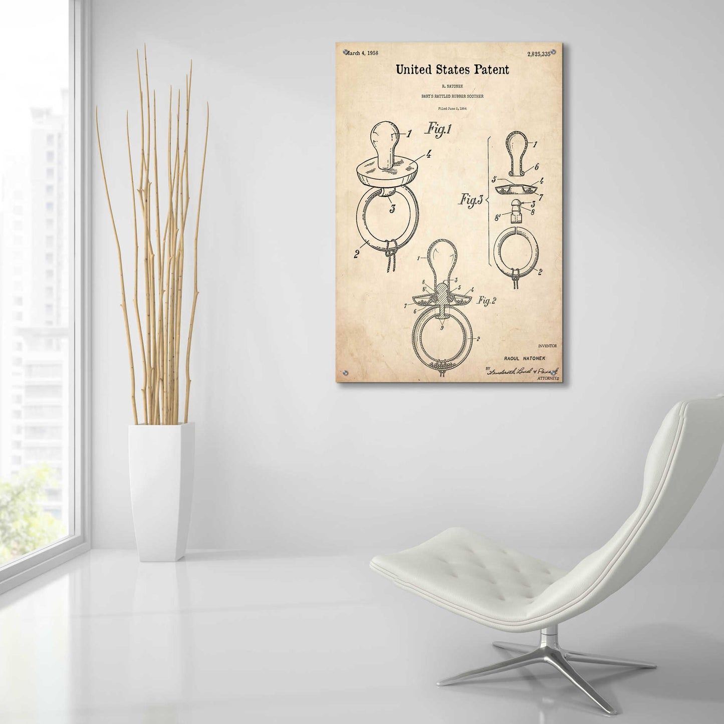 Epic Art 'Baby Pacifier Blueprint Patent Parchment,' Acrylic Glass Wall Art,24x36