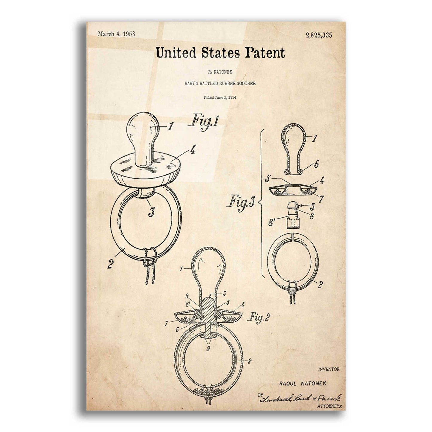 Epic Art 'Baby Pacifier Blueprint Patent Parchment,' Acrylic Glass Wall Art,12x16x1.1x0,18x26x1.1x0,26x34x1.74x0,40x54x1.74x0