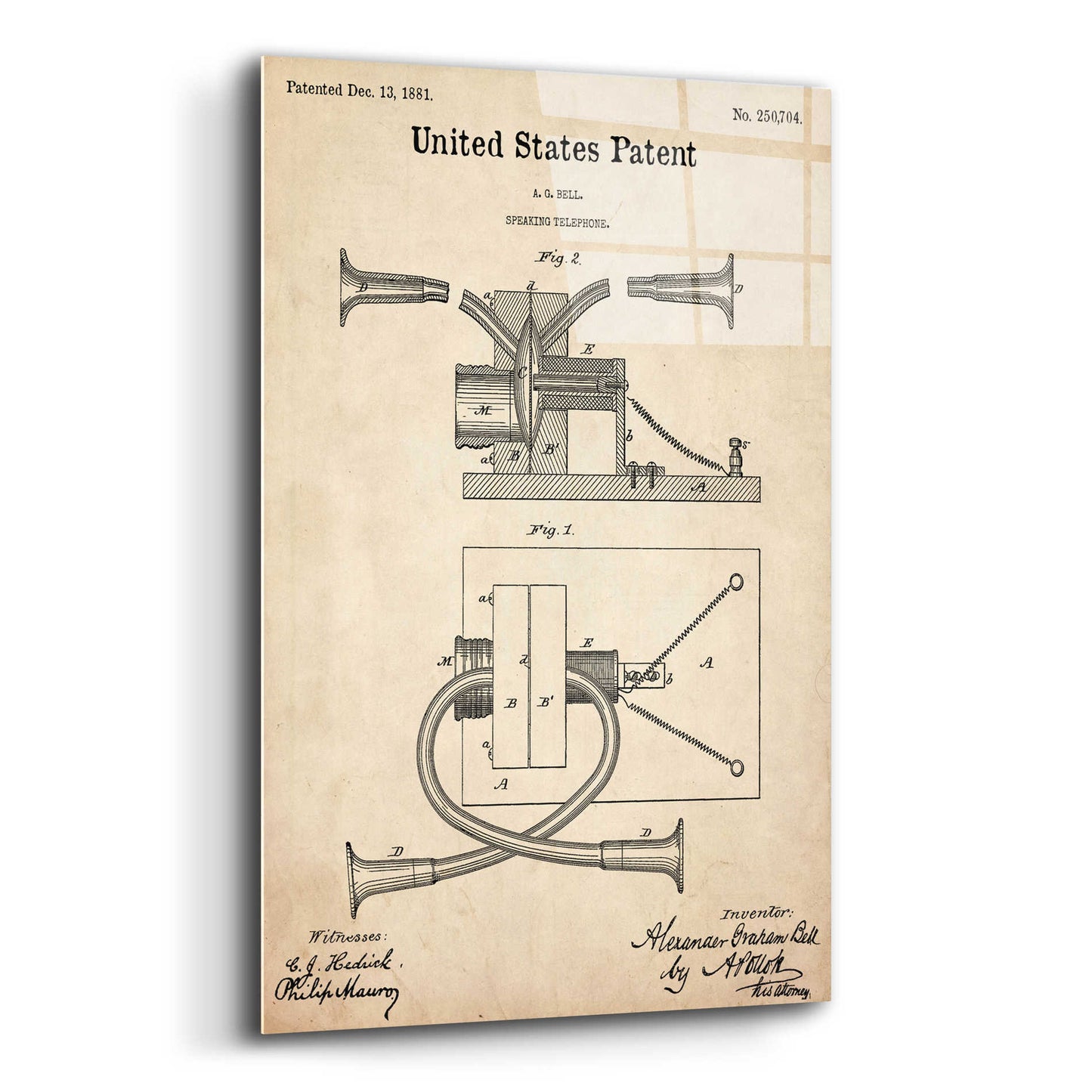 Epic Art 'Speaking Telephone Blueprint Patent Parchment,' Acrylic Glass Wall Art,12x16