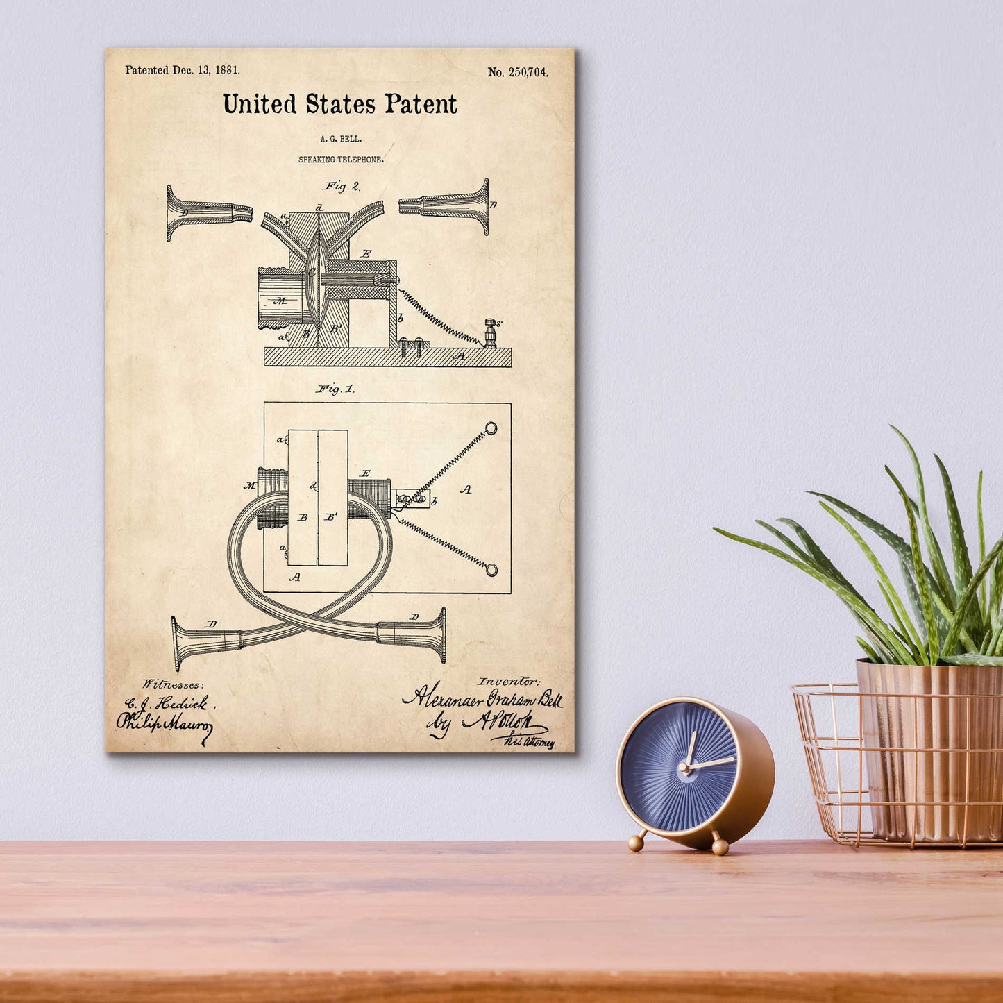 Epic Art 'Speaking Telephone Blueprint Patent Parchment,' Acrylic Glass Wall Art,12x16