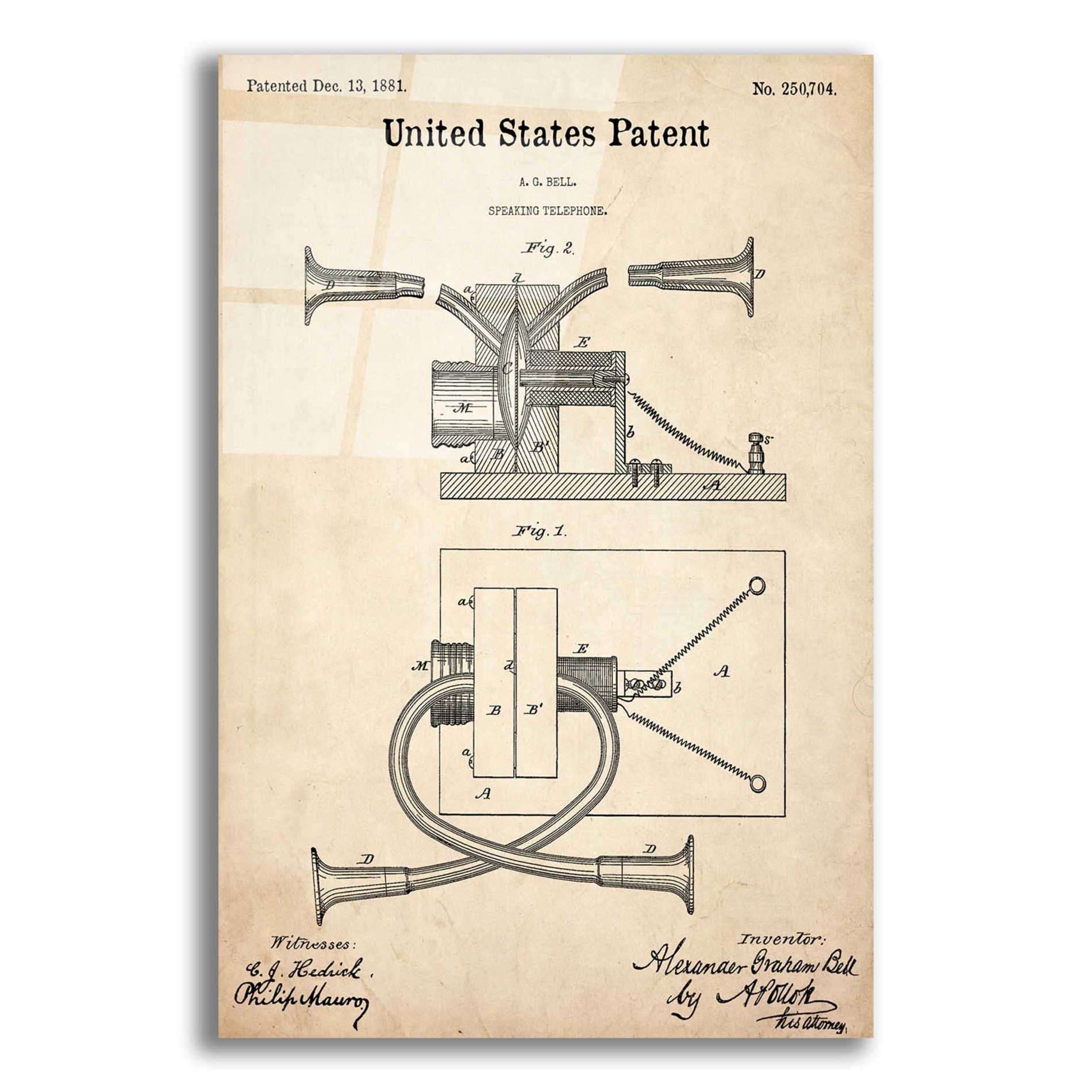 Epic Art 'Speaking Telephone Blueprint Patent Parchment,' Acrylic Glass Wall Art,12x16