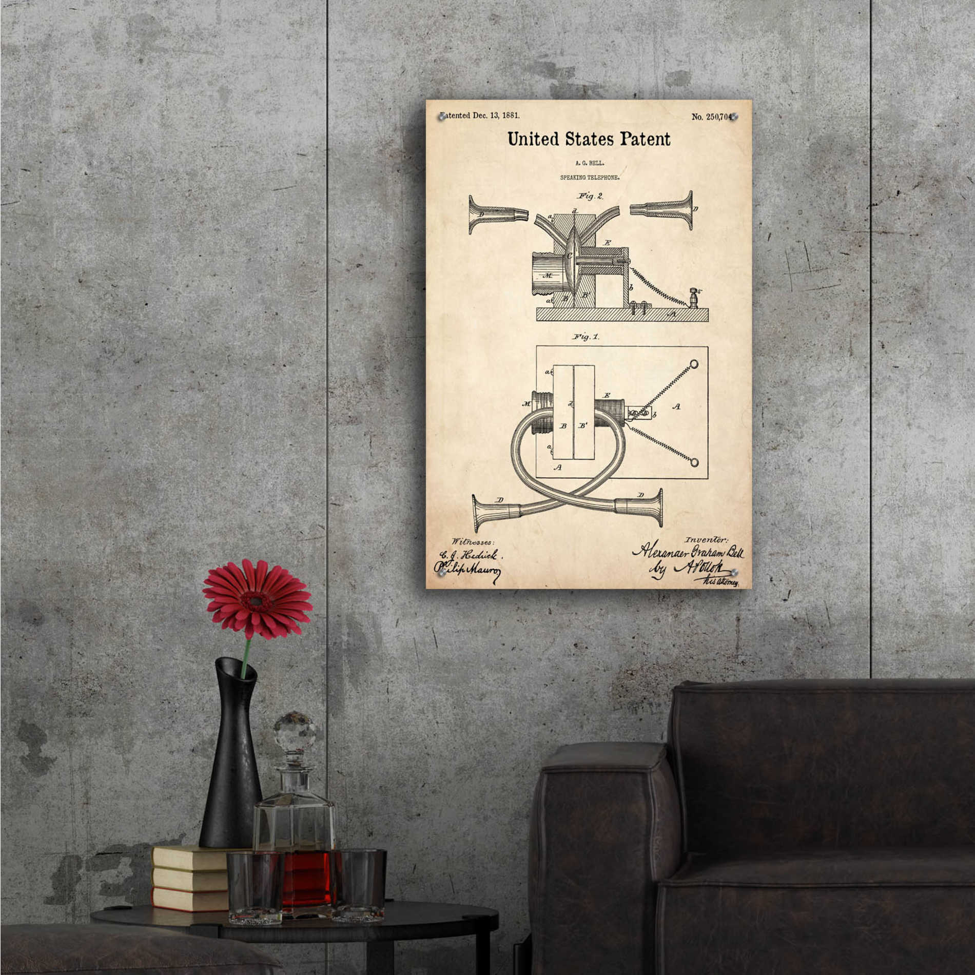 Epic Art 'Speaking Telephone Blueprint Patent Parchment,' Acrylic Glass Wall Art,24x36