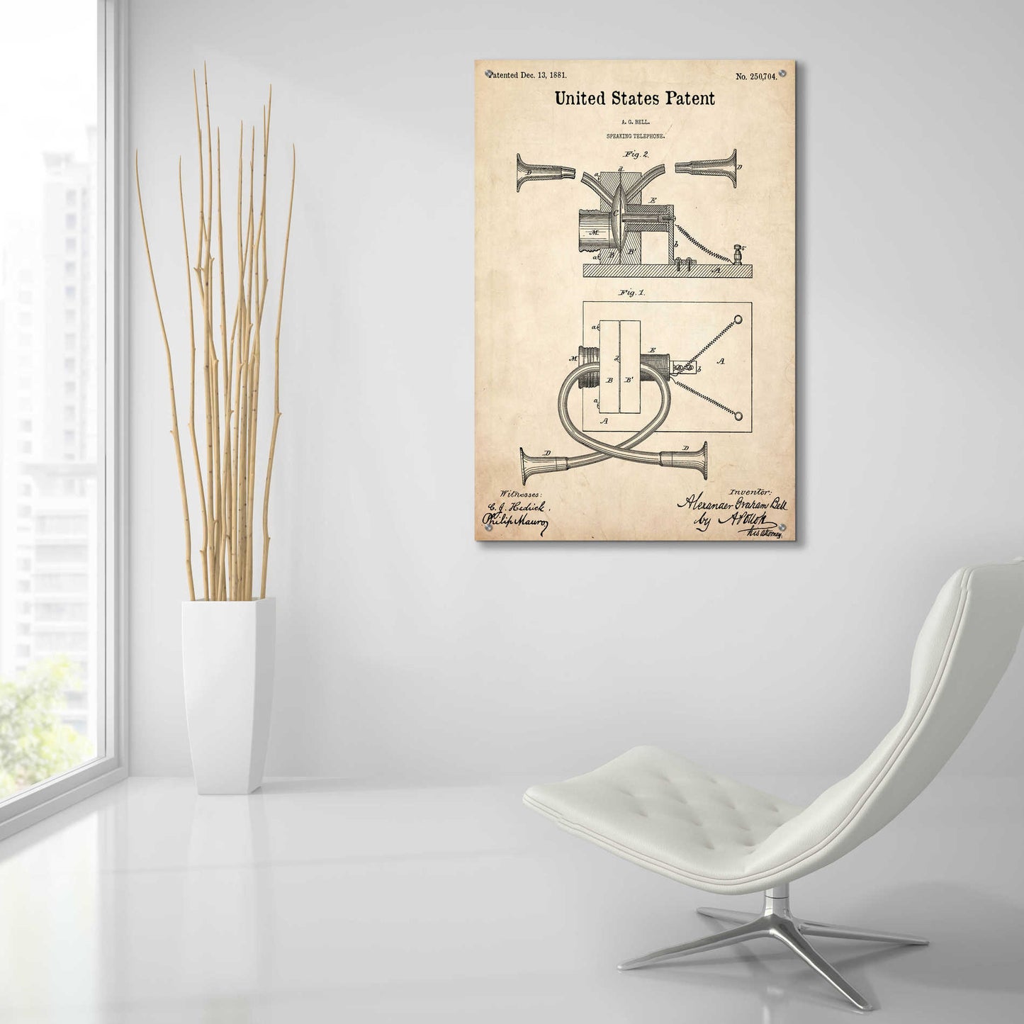 Epic Art 'Speaking Telephone Blueprint Patent Parchment,' Acrylic Glass Wall Art,24x36