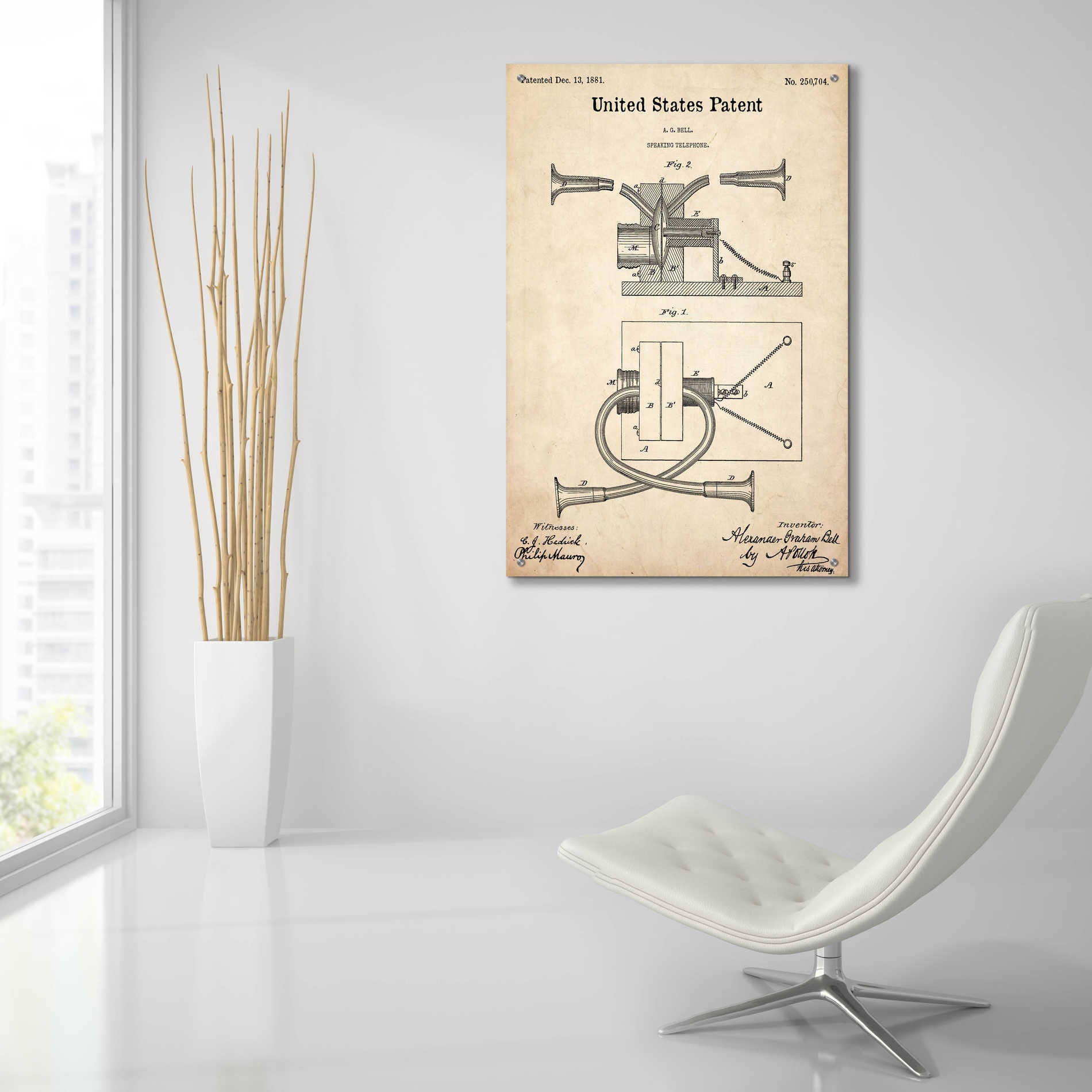 Epic Art 'Speaking Telephone Blueprint Patent Parchment,' Acrylic Glass Wall Art,24x36