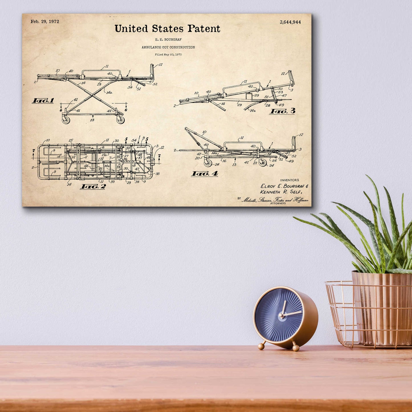 Epic Art 'EMT Stretcher Blueprint Patent Parchment,' Acrylic Glass Wall Art,16x12