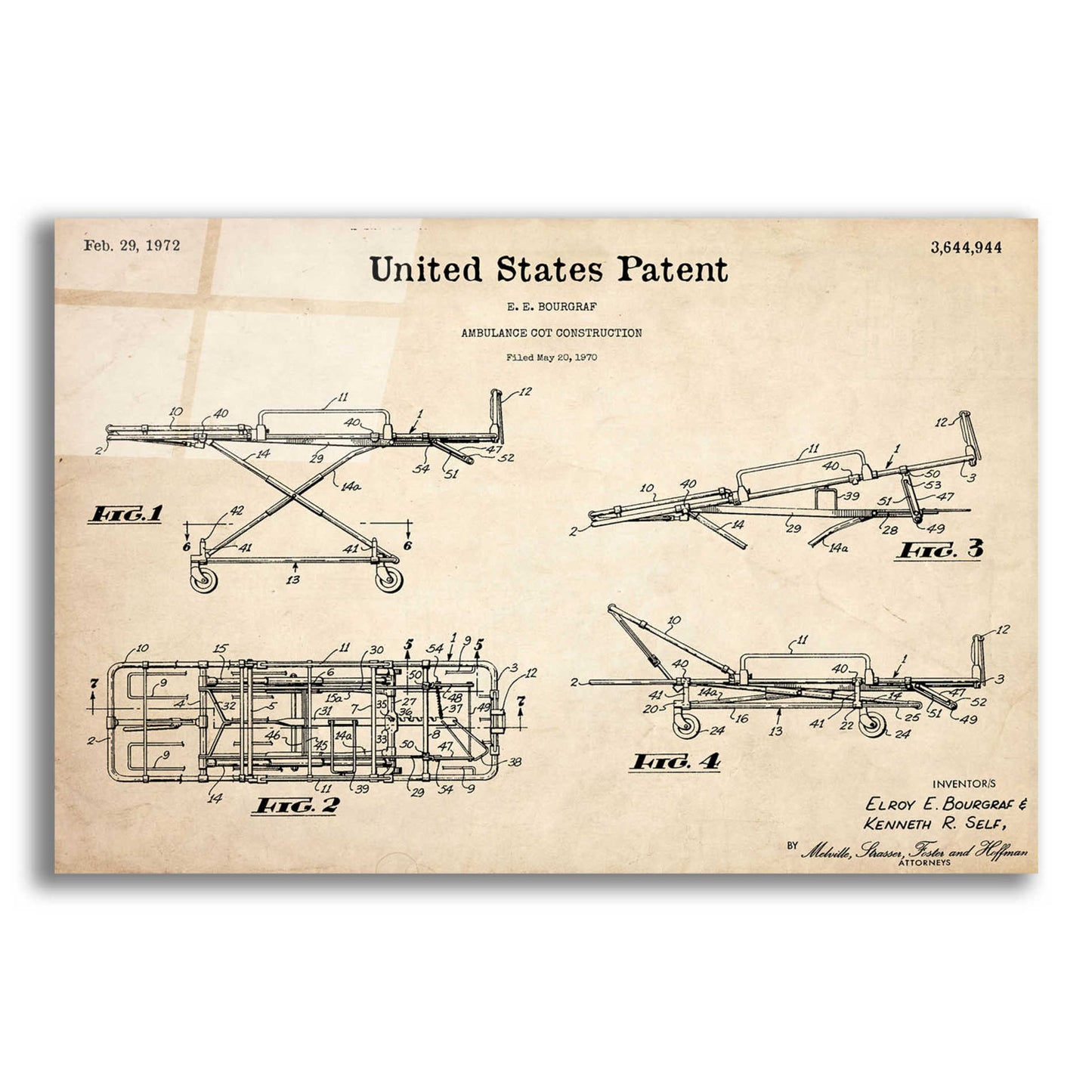 Epic Art 'EMT Stretcher Blueprint Patent Parchment,' Acrylic Glass Wall Art,16x12