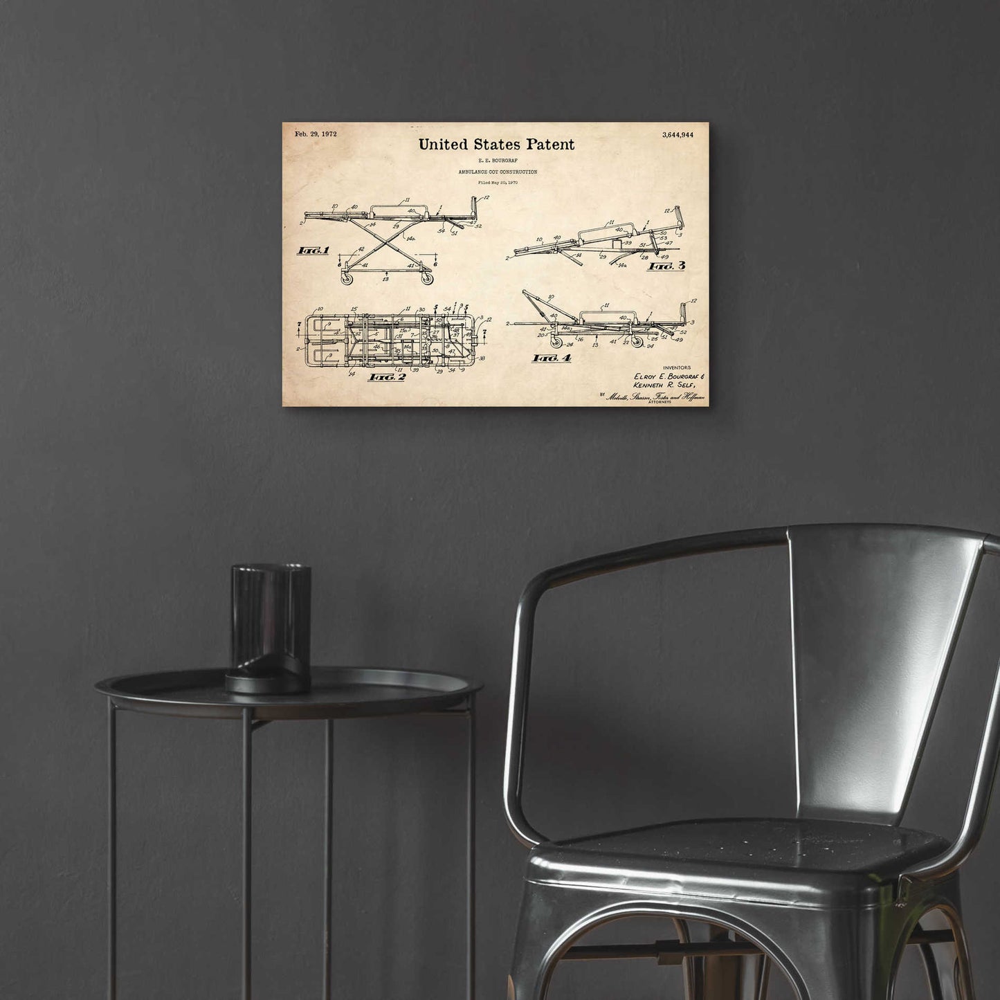 Epic Art 'EMT Stretcher Blueprint Patent Parchment,' Acrylic Glass Wall Art,24x16