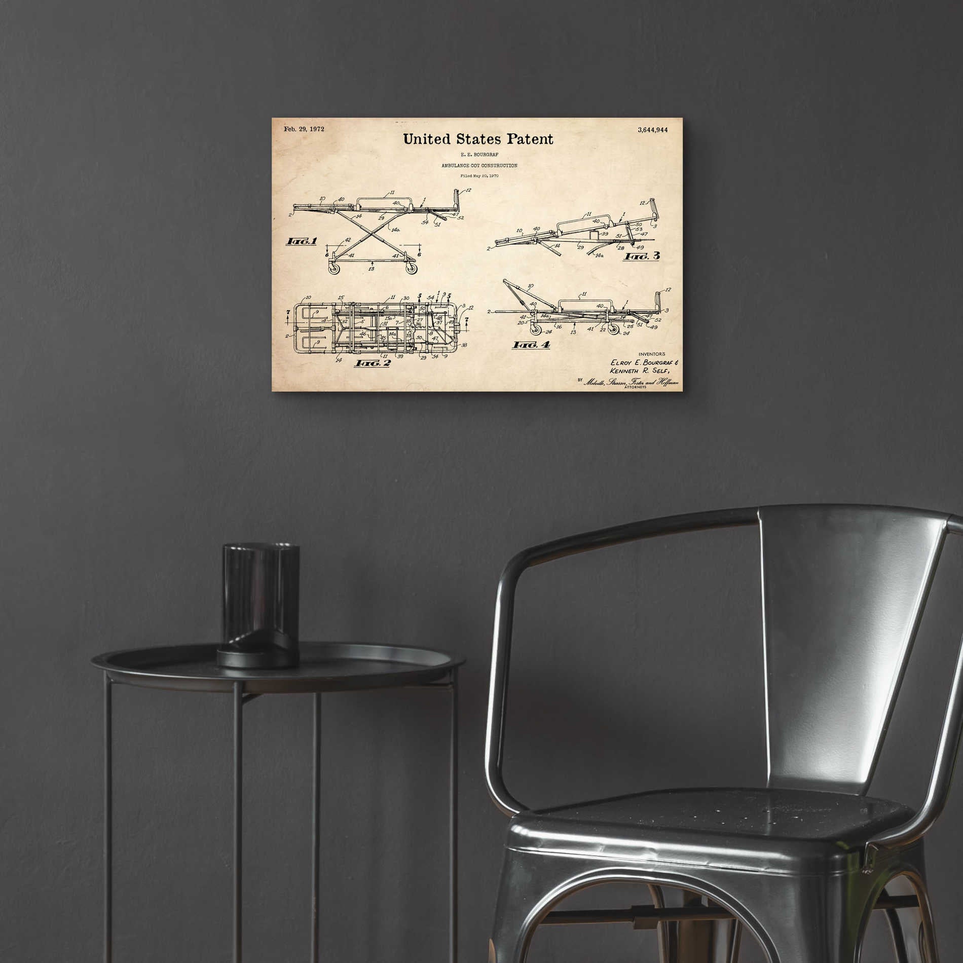 Epic Art 'EMT Stretcher Blueprint Patent Parchment,' Acrylic Glass Wall Art,24x16