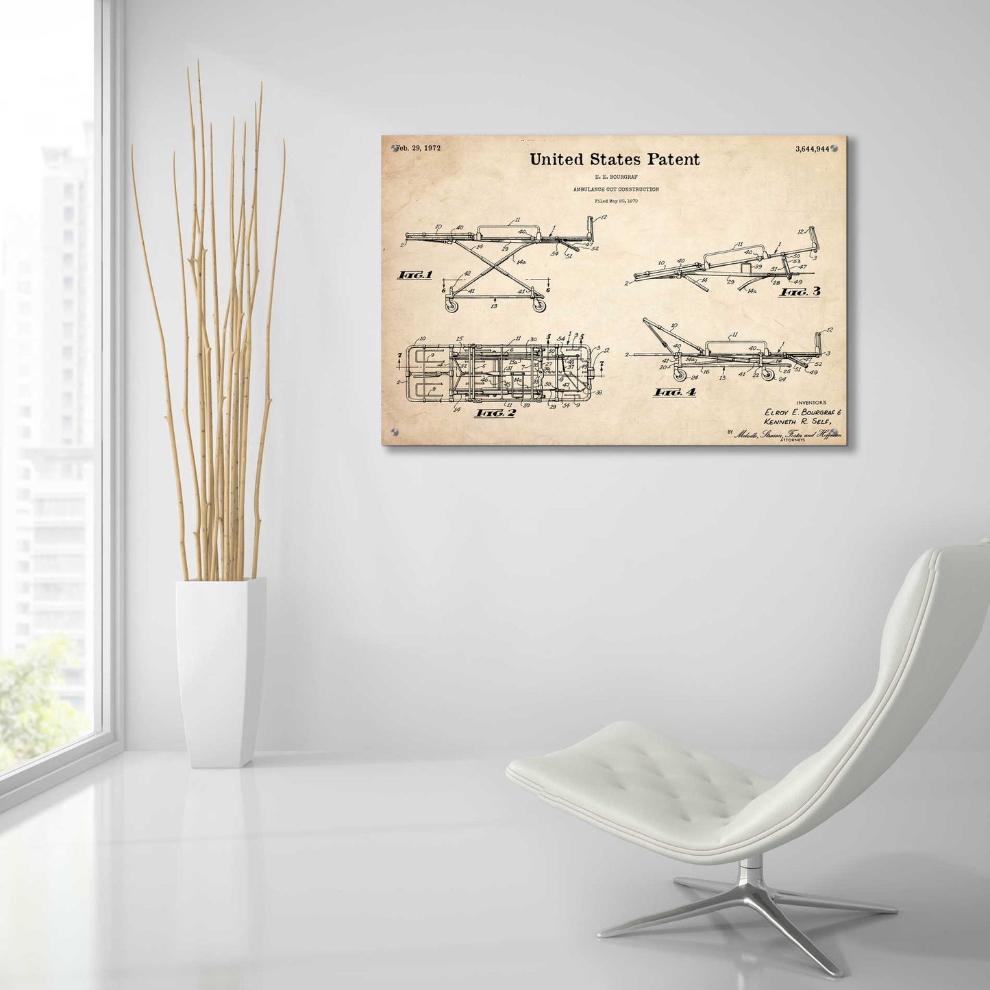 Epic Art 'EMT Stretcher Blueprint Patent Parchment,' Acrylic Glass Wall Art,36x24