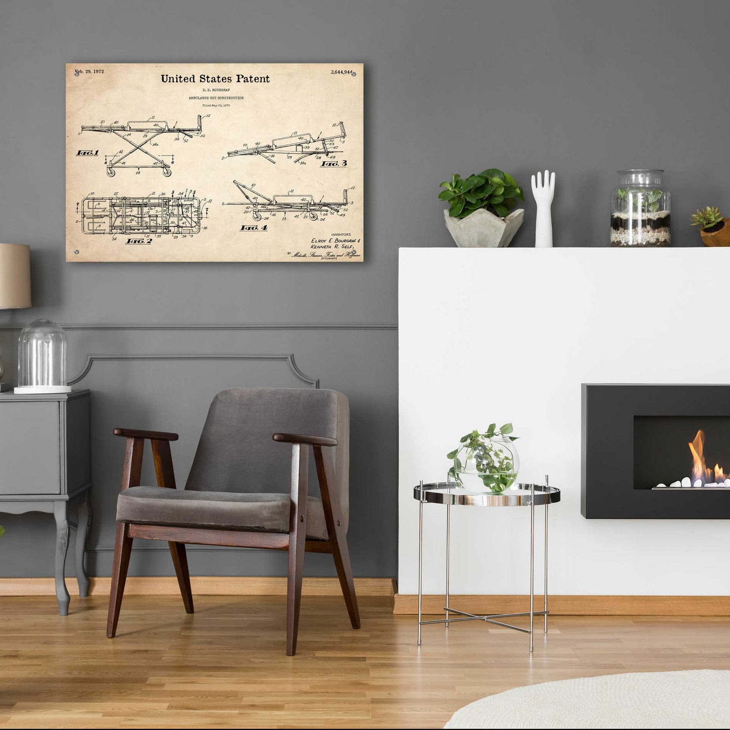 Epic Art 'EMT Stretcher Blueprint Patent Parchment,' Acrylic Glass Wall Art,36x24