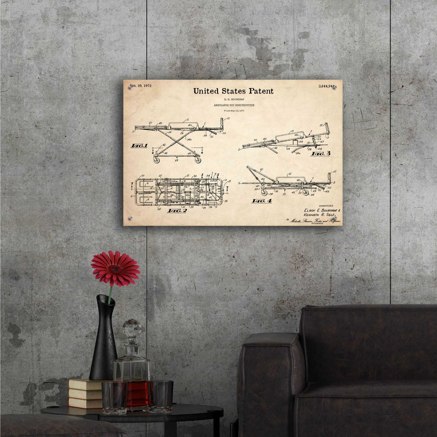 Epic Art 'EMT Stretcher Blueprint Patent Parchment,' Acrylic Glass Wall Art,36x24