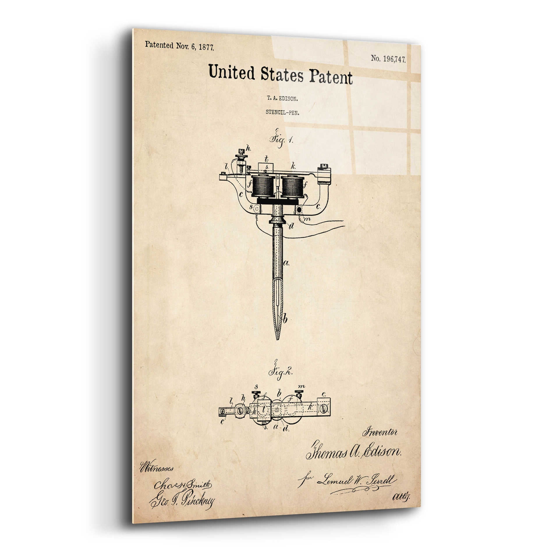 Epic Art 'Tattoo Stencil Pen Blueprint Patent Parchment,' Acrylic Glass Wall Art,12x16