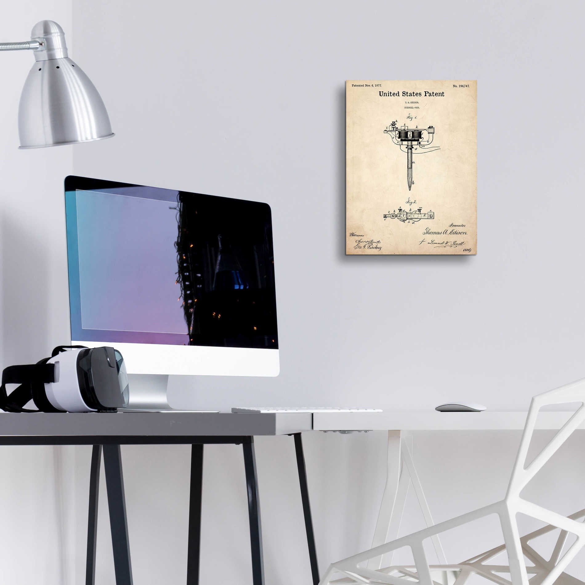 Epic Art 'Tattoo Stencil Pen Blueprint Patent Parchment,' Acrylic Glass Wall Art,12x16