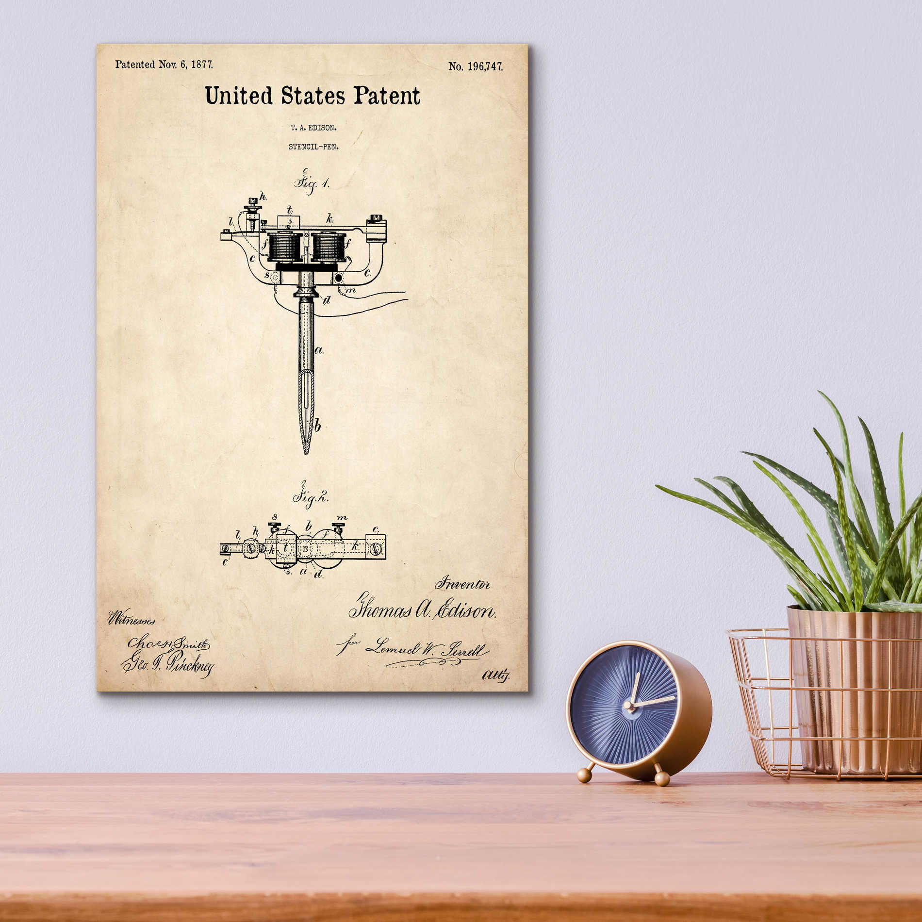 Epic Art 'Tattoo Stencil Pen Blueprint Patent Parchment,' Acrylic Glass Wall Art,12x16