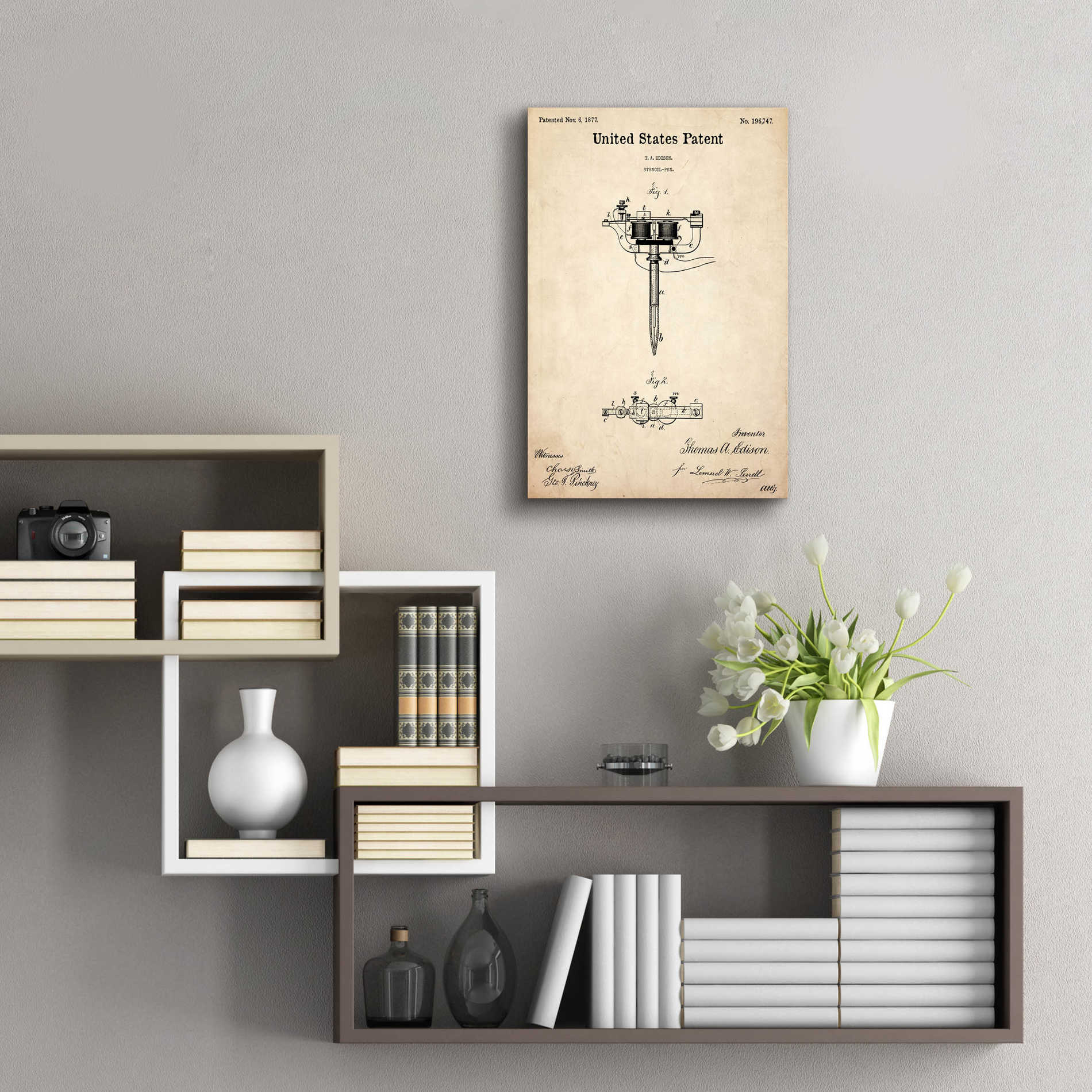Epic Art 'Tattoo Stencil Pen Blueprint Patent Parchment,' Acrylic Glass Wall Art,16x24