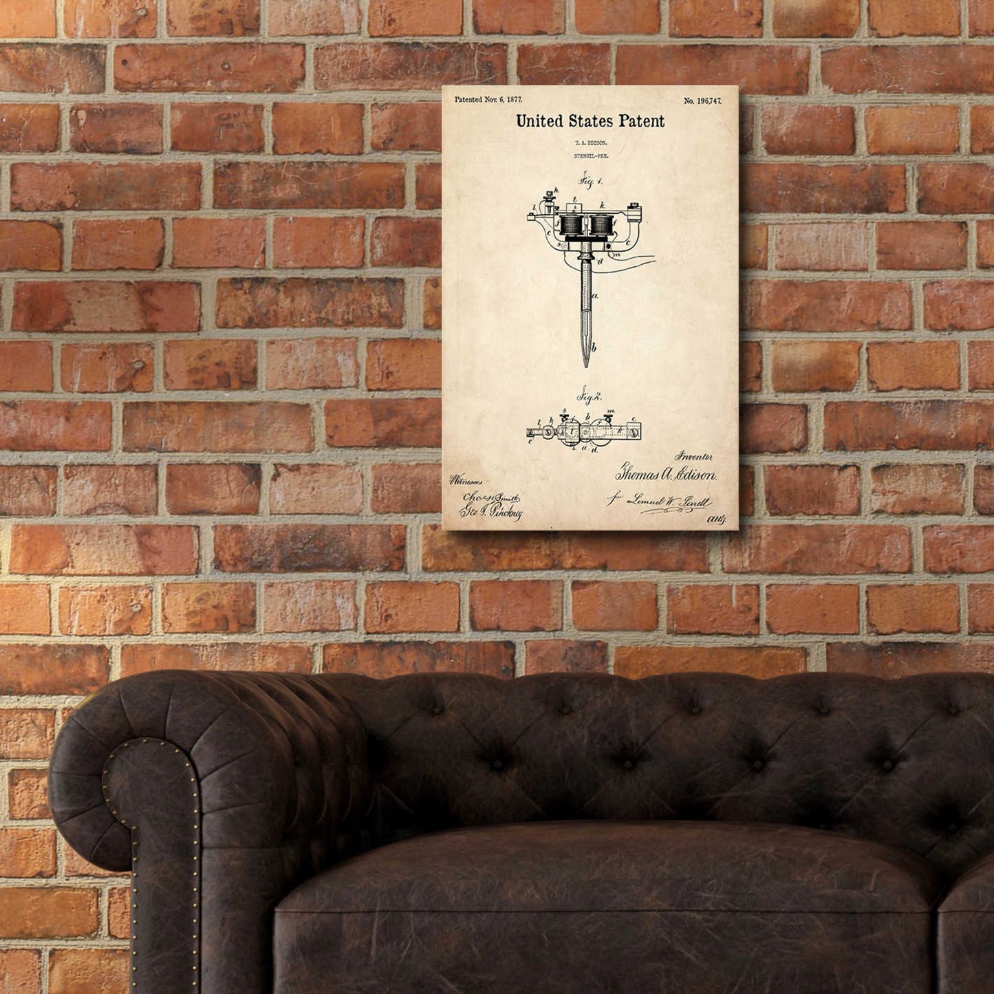Epic Art 'Tattoo Stencil Pen Blueprint Patent Parchment,' Acrylic Glass Wall Art,16x24