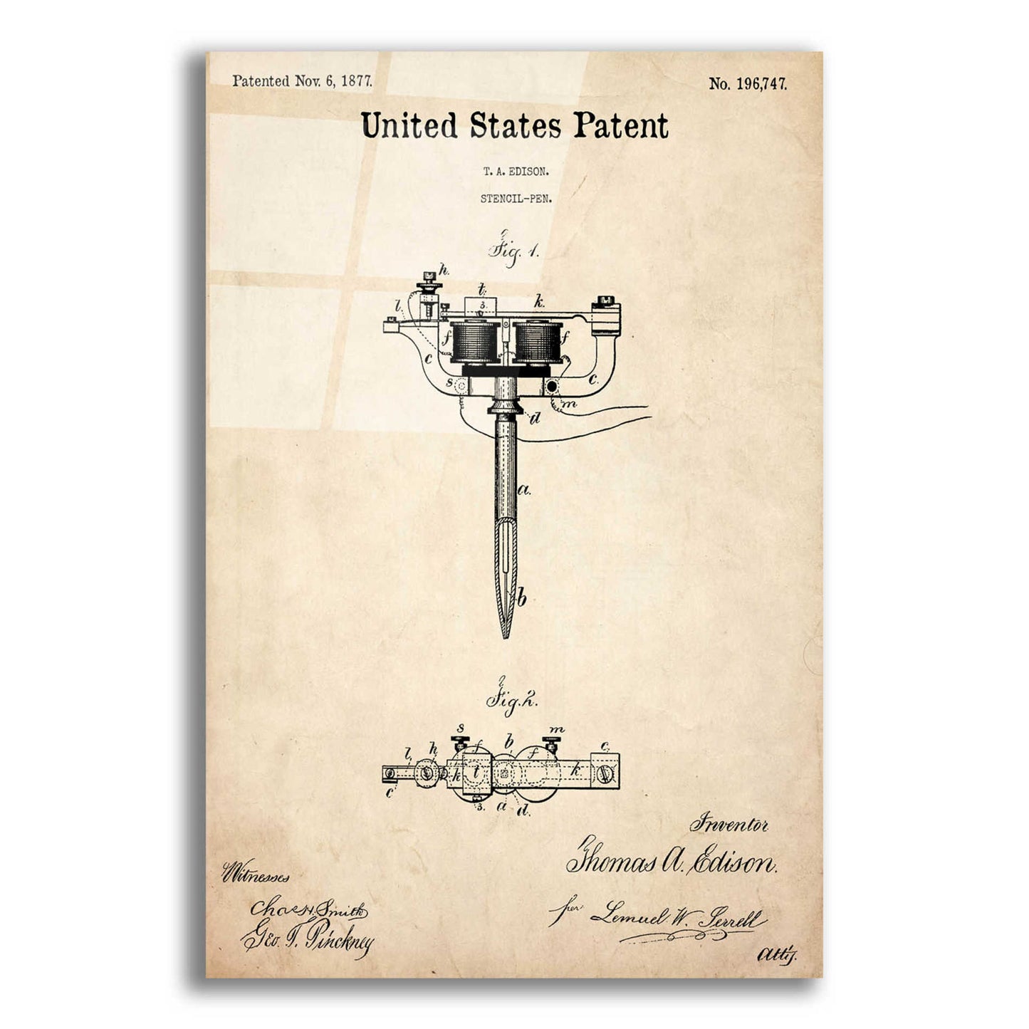 Epic Art 'Tattoo Stencil Pen Blueprint Patent Parchment,' Acrylic Glass Wall Art,16x24