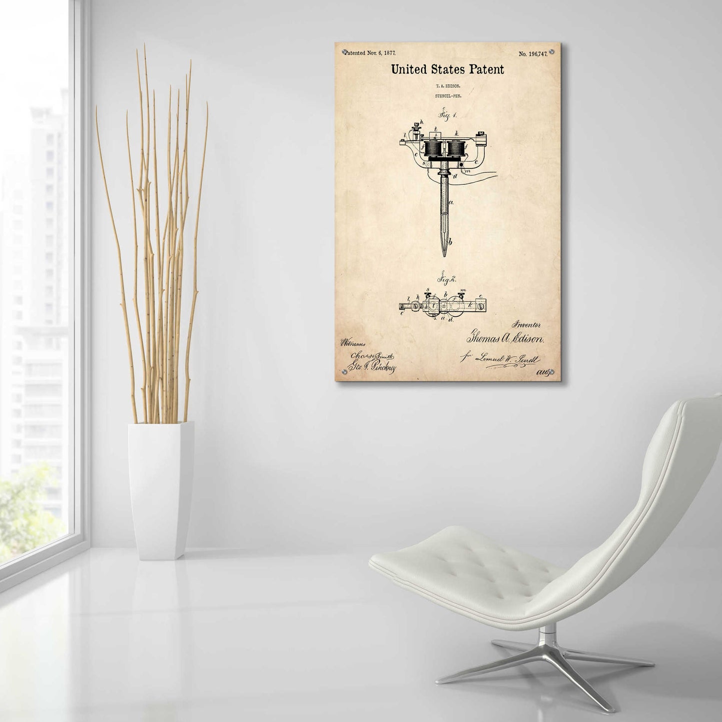 Epic Art 'Tattoo Stencil Pen Blueprint Patent Parchment,' Acrylic Glass Wall Art,24x36
