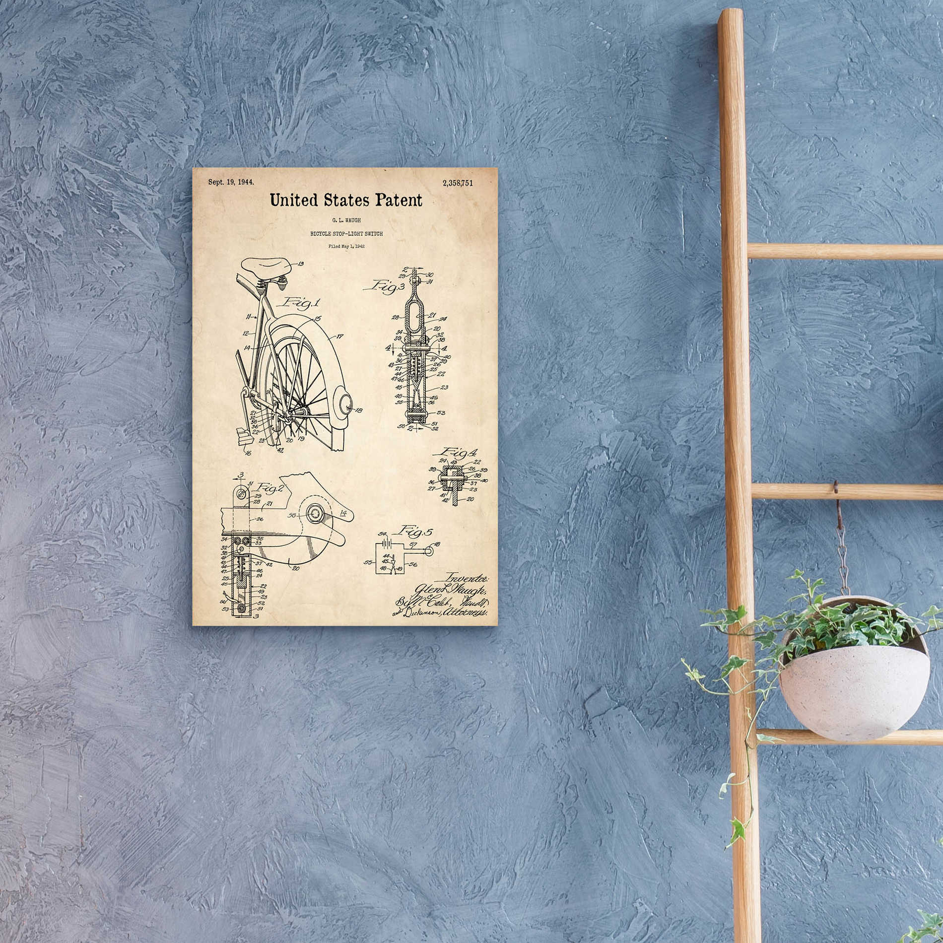 Epic Art 'Bicycle Stop-light Switch Blueprint Patent Parchment,' Acrylic Glass Wall Art,16x24