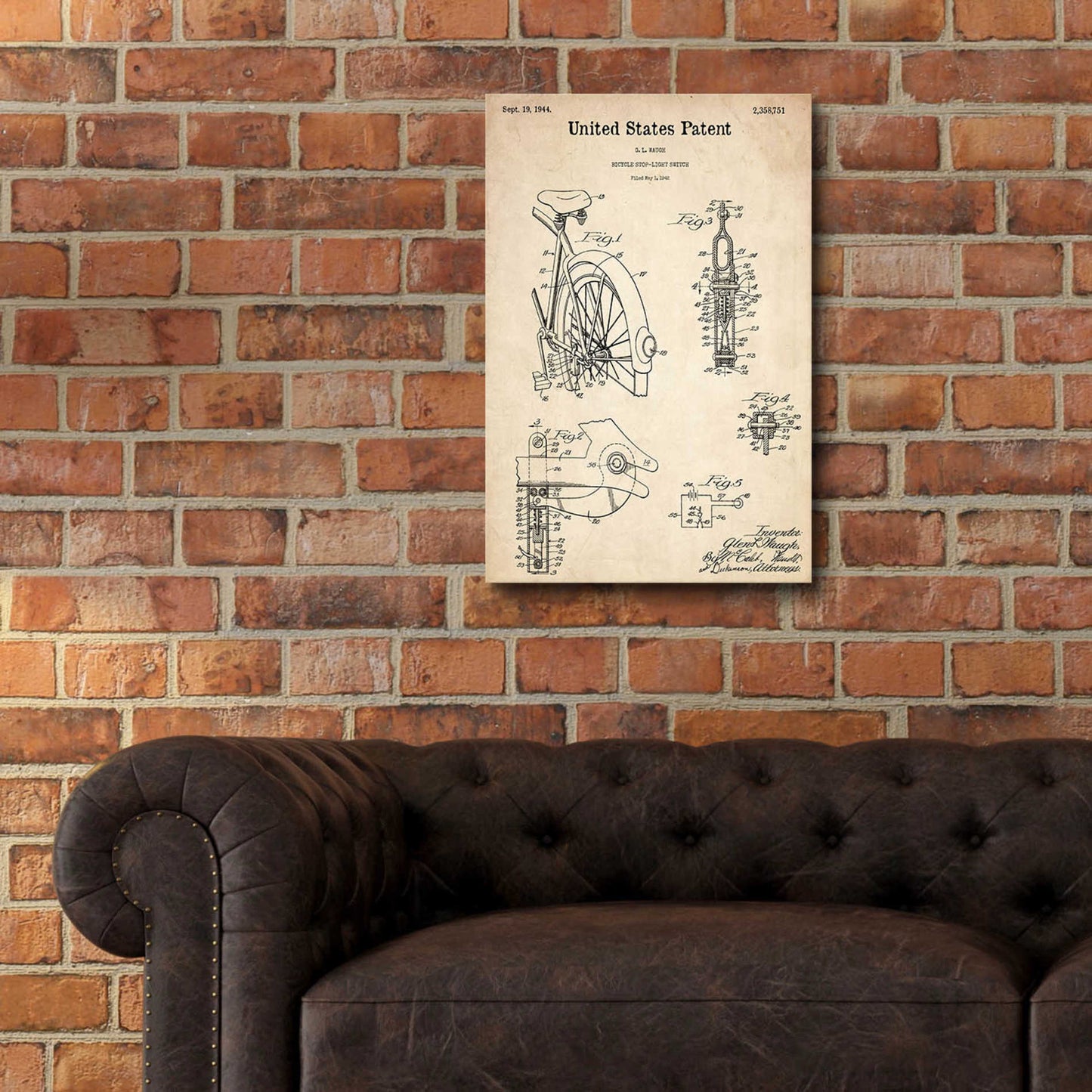 Epic Art 'Bicycle Stop-light Switch Blueprint Patent Parchment,' Acrylic Glass Wall Art,16x24