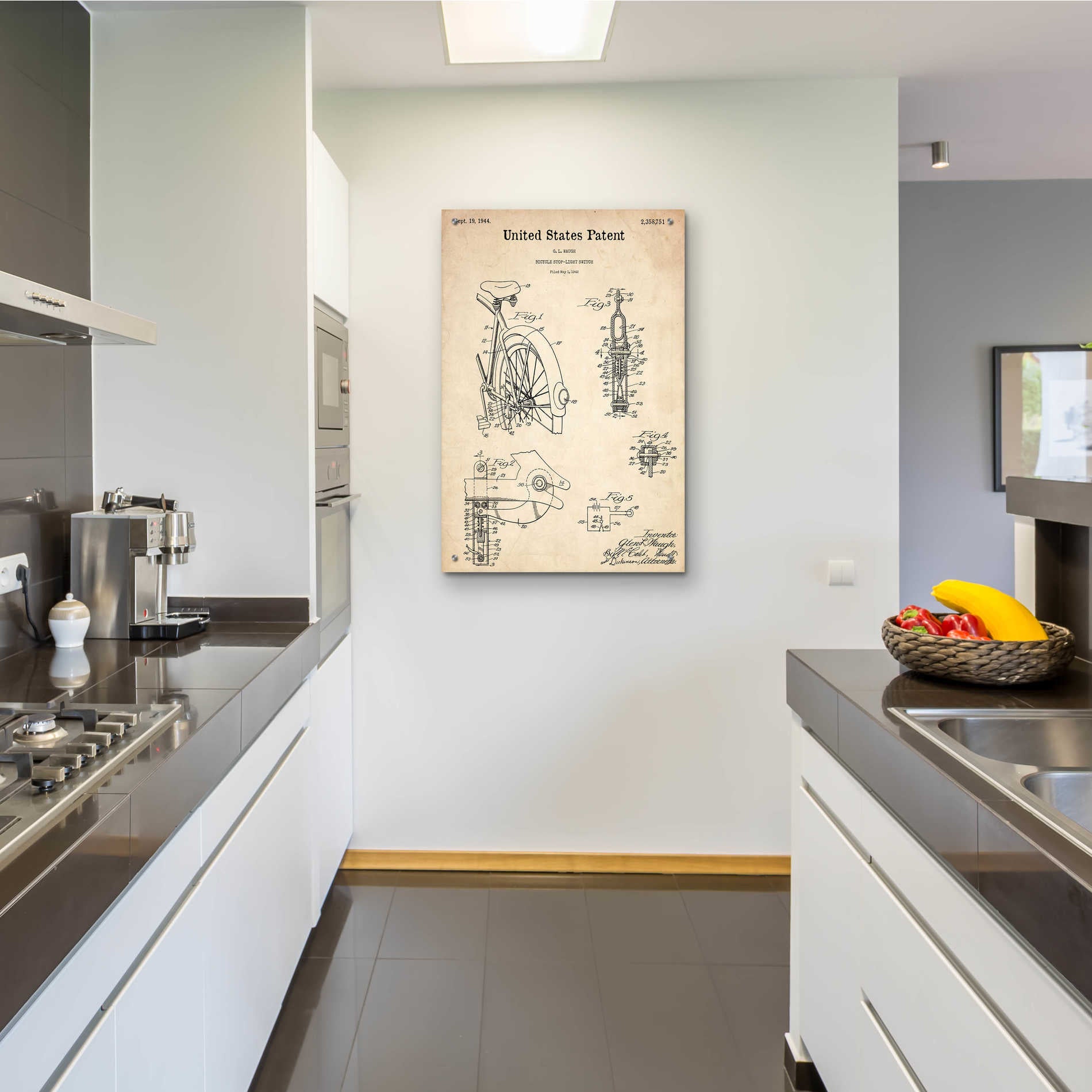 Epic Art 'Bicycle Stop-light Switch Blueprint Patent Parchment,' Acrylic Glass Wall Art,24x36