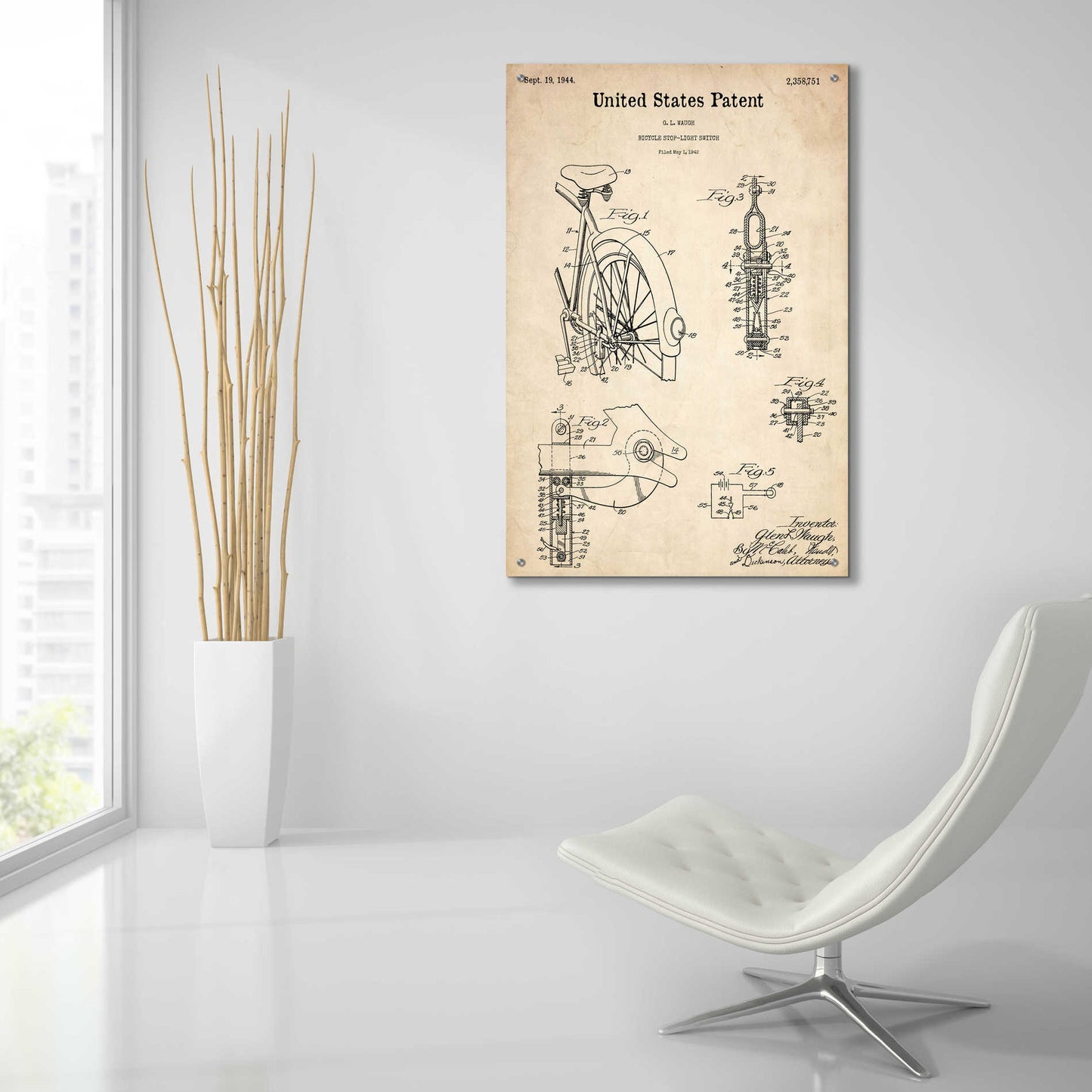 Epic Art 'Bicycle Stop-light Switch Blueprint Patent Parchment,' Acrylic Glass Wall Art,24x36