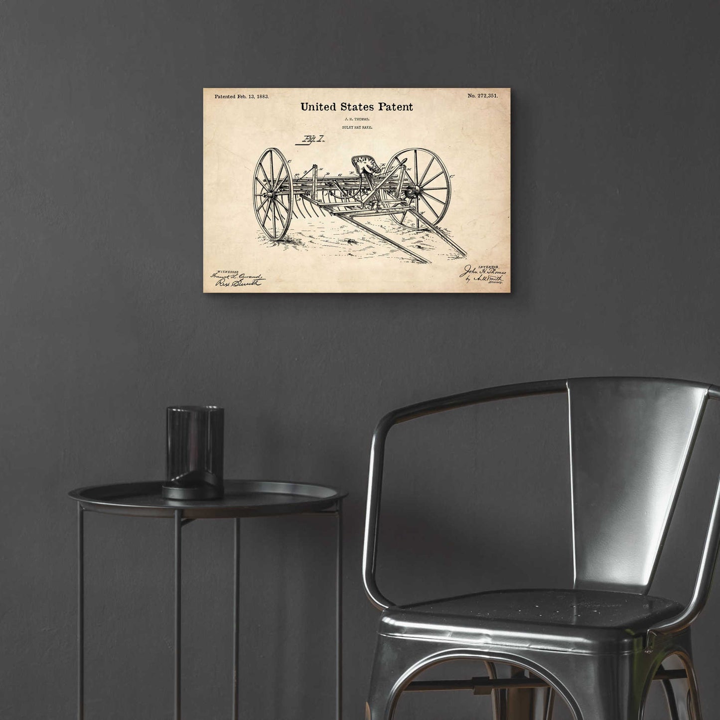 Epic Art 'Horse Drawn Hay Rake Blueprint Patent Parchment,' Acrylic Glass Wall Art,24x16