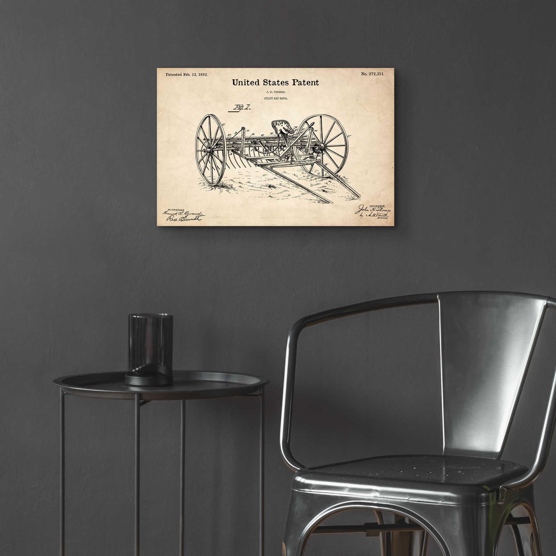 Epic Art 'Horse Drawn Hay Rake Blueprint Patent Parchment,' Acrylic Glass Wall Art,24x16