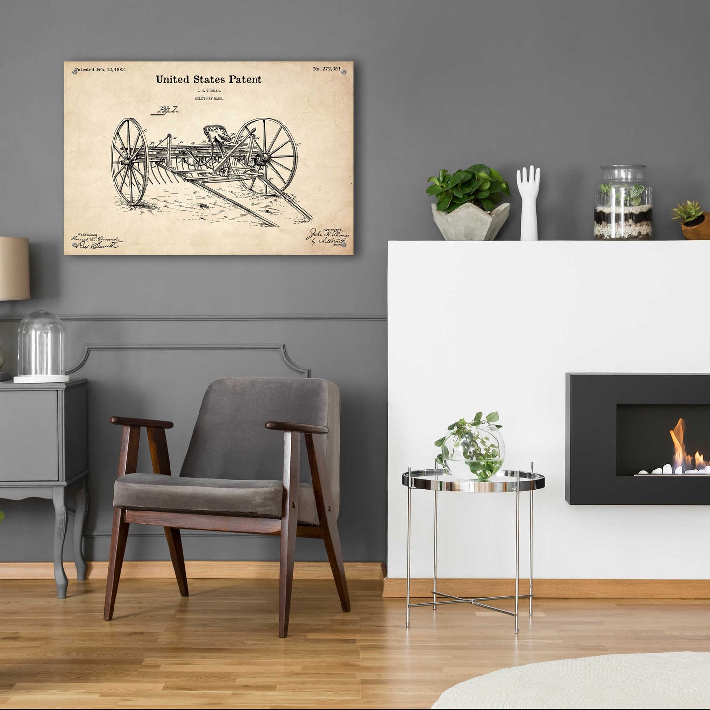 Epic Art 'Horse Drawn Hay Rake Blueprint Patent Parchment,' Acrylic Glass Wall Art,36x24