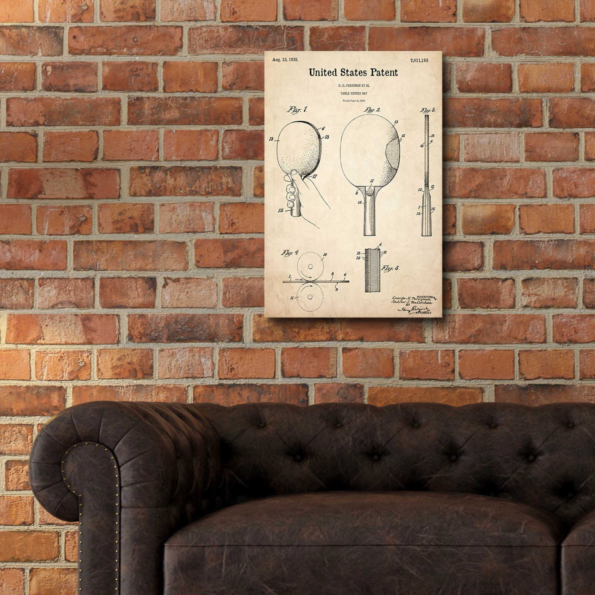 Epic Art 'Table Tennis Paddle Blueprint Patent Parchment,' Acrylic Glass Wall Art,16x24