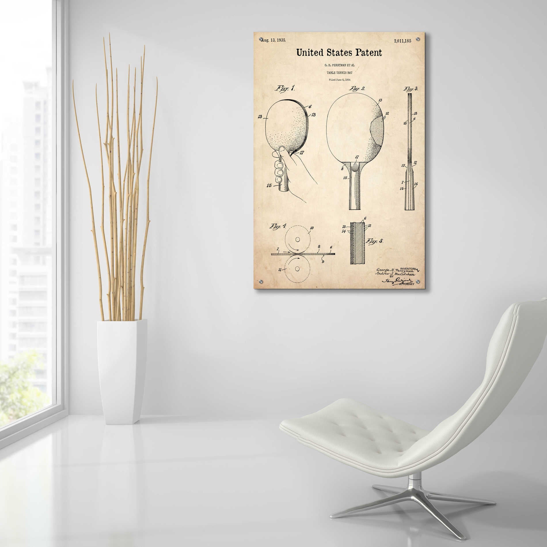 Epic Art 'Table Tennis Paddle Blueprint Patent Parchment,' Acrylic Glass Wall Art,24x36