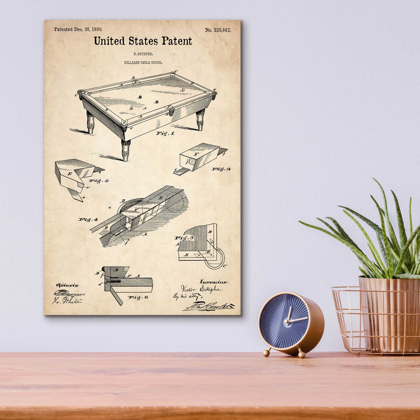 Epic Art 'Pool Table Blueprint Patent Parchment,' Acrylic Glass Wall Art,12x16